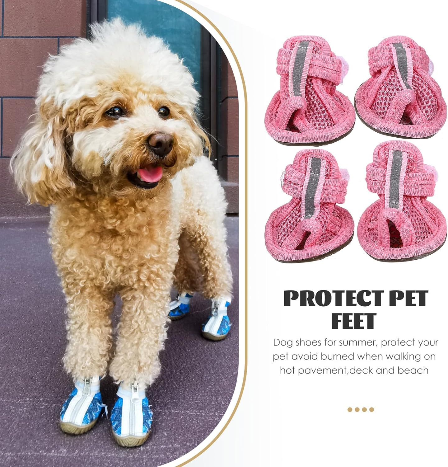 iplusmile Breathable Mesh Dog Sandals Small Size 3 Non Slip Lightweight Soft Rubber Sole Pet Shoes for Outdoor Hot Pavement Protection Summer Paw Covers for Small Dogs 4 Pack