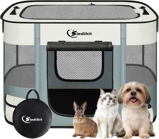 Dog Playpen,Cat Pet Puppy Pen,Portable Playpens for Dogs Indoor Outdoor Travel Camping Use,Foldable Dog Kennel Tent Crate for Rabbit Small Animals with Carrying Case (Grey, Small)