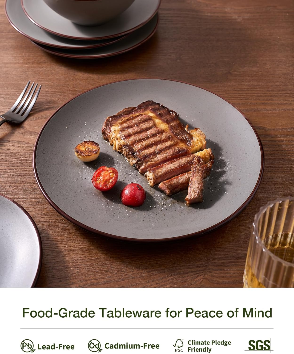 Famiware Venus Plates and Bowls Sets, 12 Pieces Stoneware Speckled Dinnerware Dishes Set for 4, Matte Dark Gray - Microwave & Dishwasher Safe, Modern Minimalist, for Everyday Meals & Formal Dining