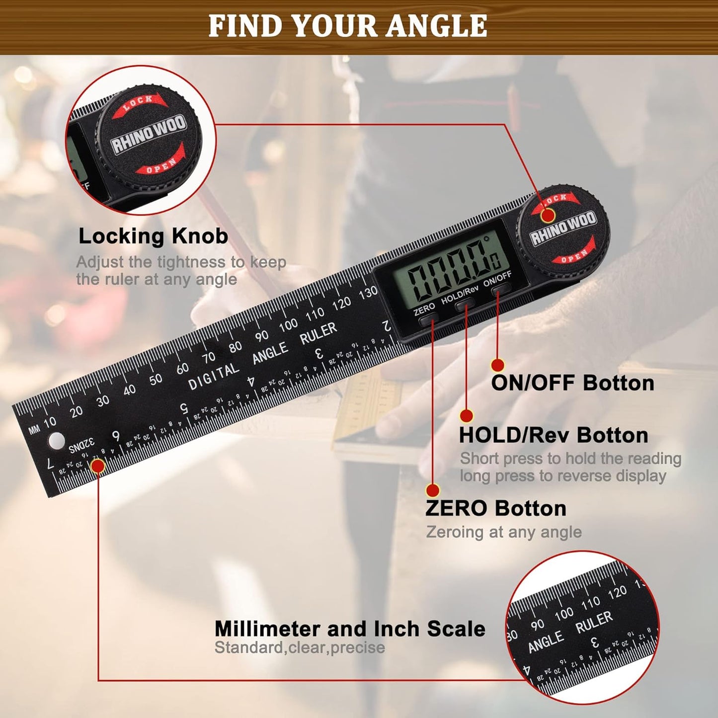 Digital Angle Finder Protractor, Angle Measuring Tool for Woodworking/Carpenter/Construction/Handmade Measurement，Angle Finder Ruler with 7inch/200mm(2 Batteries Included) (Enhanced ABS)
