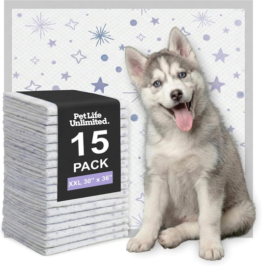 Pet Life Unlimited Overnight XXL Puppy Pads for Dogs, 30" x 36", 15 Count, Leak-Proof, Super Absorbent, Quick-Dry Potty Training Pads, Overnight Protection & Jasmine Honey Scent, Made in USA