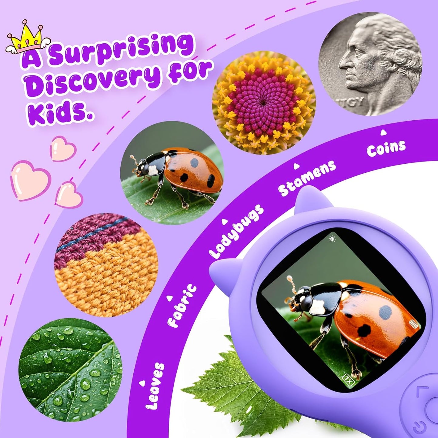 Microscope for Kids - Mini Pocket Handheld Microscope for Toddlers-STEM Educational Science Kit Toys for Spring Outdoor Easter Birthday Gifts Toys for 5 6 7 8 9 10 11 12 Year Old Girls（Purple）