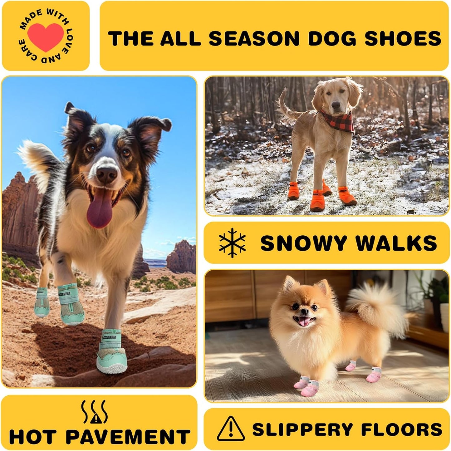 Hcpet Dog Shoes for Dogs, Dog Booties for Dogs, Anti-Slip Dog Boots & Paw Protectors for Hot Pavement Winter Snow Hiking with Reflective Straps Blue Size 6, 4PCS