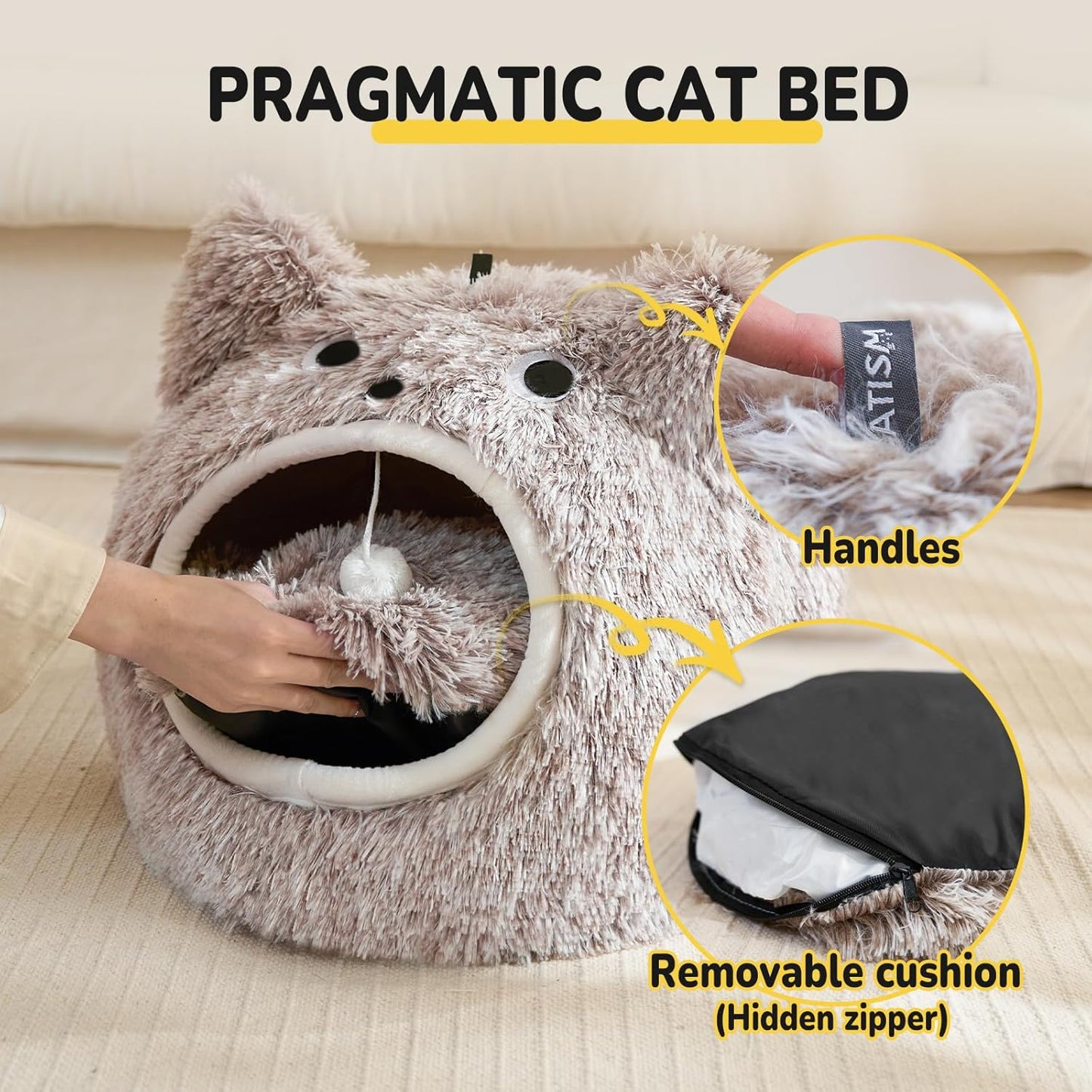 CATISM Cat Bed - Cat Beds for Indoor Cats, Soft Plush Cats Cave, Washable Cave for Kitty