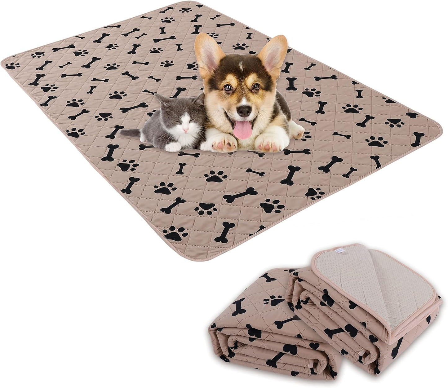 Dog Crate Pee Pads - Wahable Dog Rugs Non-Slip Puppy Pads for Small Dogs, Water Absorb Training Pads (32" x 40", Beige) 2 Packs