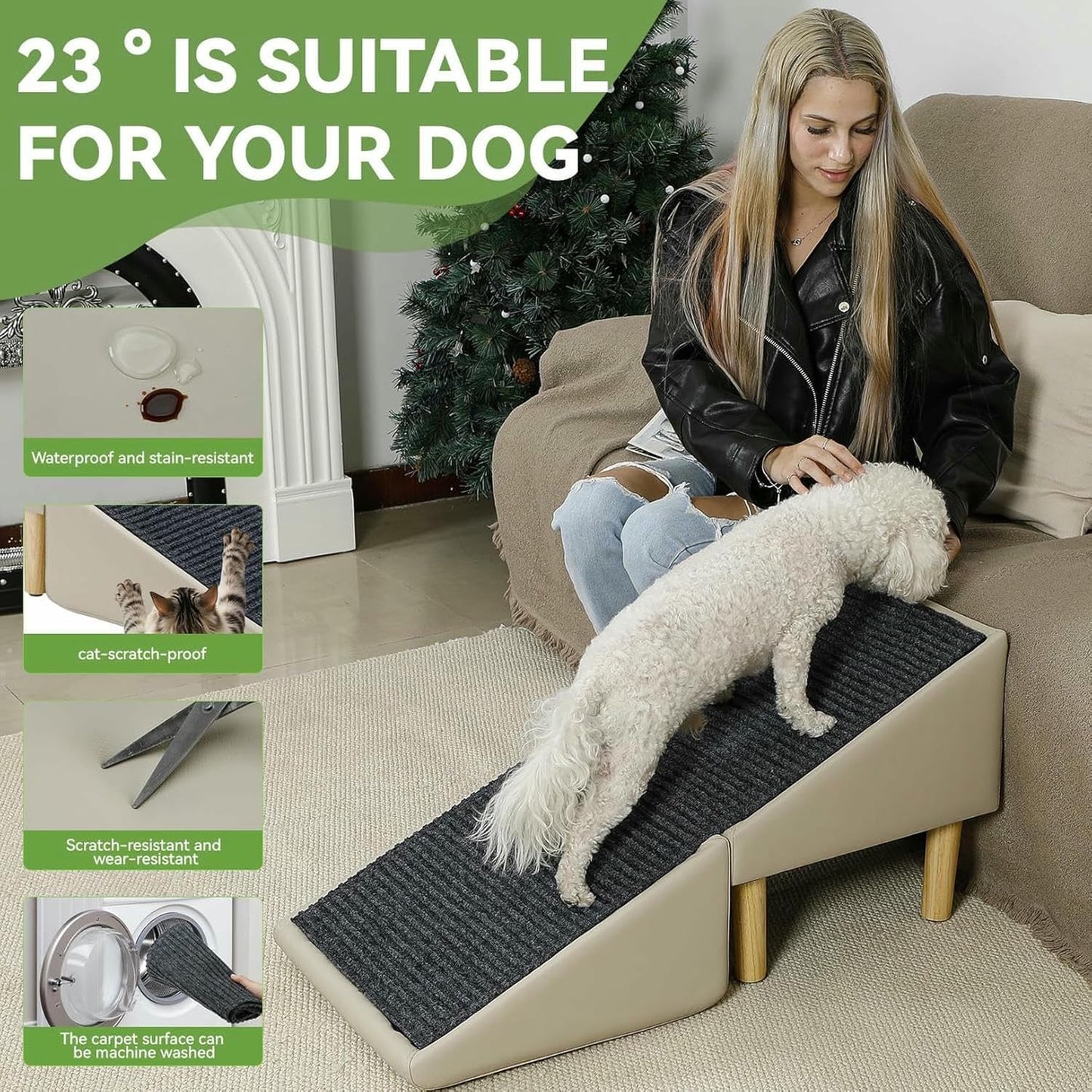Dog Ramp for Couch; Wide All-in-one Split Ottoman Dog Steps for Bed,Solid Wood, Foldable Pet Stairs for Large and Small Dogs
