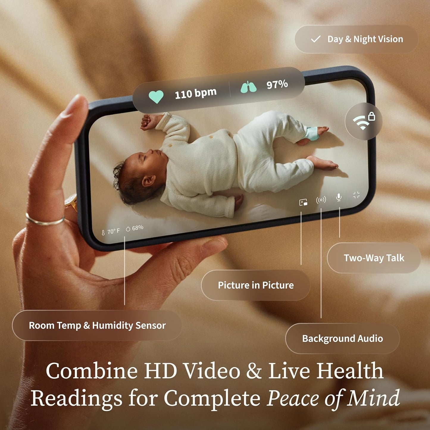 Owlet Dream Duo (Gen 3) Smart Baby Monitor All-in-One Bundle - 2K HD Video Baby Monitor with Alerts & Owlet Dream Sock Tracks Baby’s Oxygen, Heart Rate & Sleep | Health Insights via App | Bedtime Blue