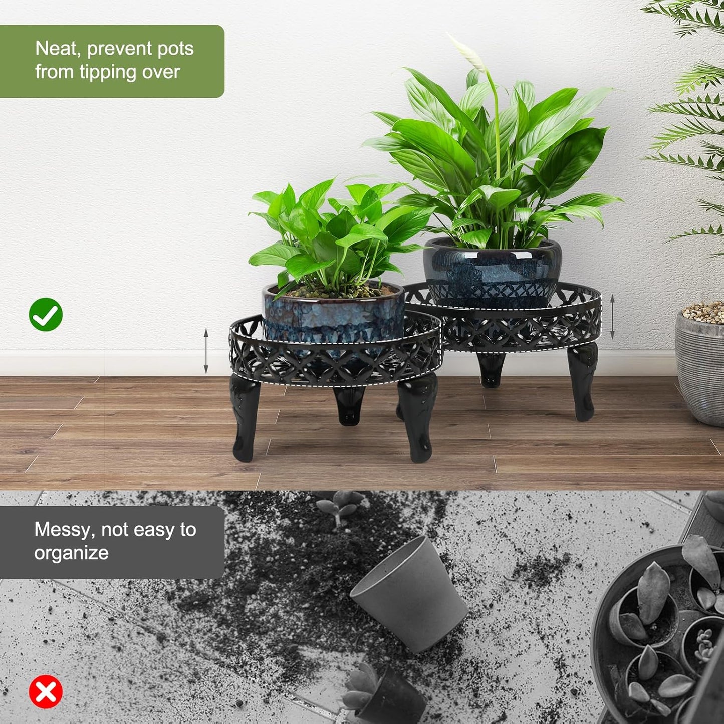 Metal Plant Stand Indoor Outdoor,2 Pack Heavy Duty Iron Plant Stands for Indoor/Outdoor,Low Round Flower Pot Stand Rustproof Plant Holder for Garden,Patio,Home Decor