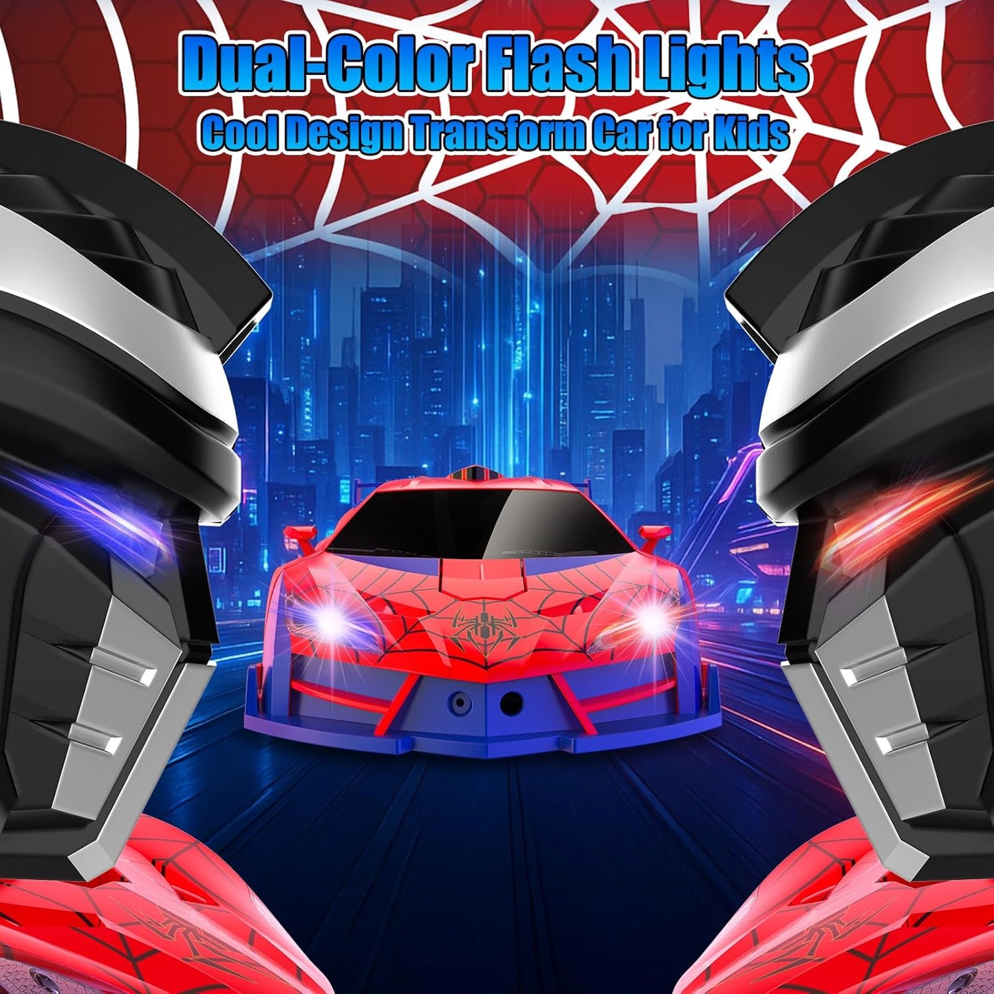 Spider Transform Remote Control Car Toys for Boys 4-7,2.4GHz RC Cars with Dual-Color Lights,Fast 360°Rotation,One-Click Deformation,Toys for 3 4 5 6 7 8 9 10 11 12 Year Old Boys