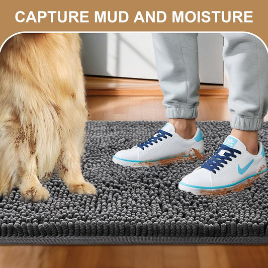 Amyracel Absorbent Dog Door Mat for Muddy Paws, 60" x 30" Non Slip Washable Door Mat Indoor Entrance, Quick Dry Chenille Pet Entry Rugs for Entryway Indoor, Grey