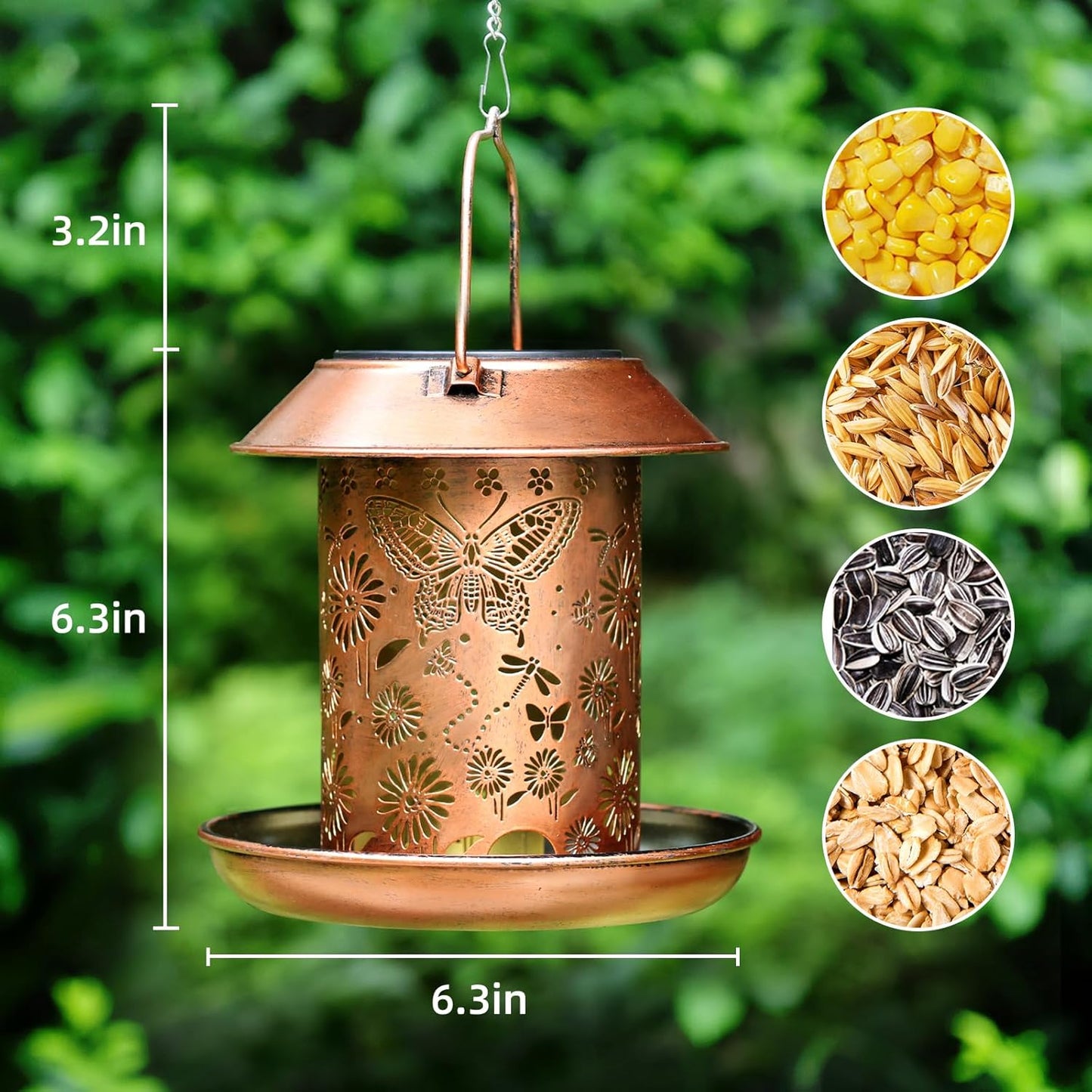 Solar Bird Feeders for Outdoors Metal Butterfly Lantern Hanging on a Tree Metal Wild Bird Feeder Decoration for Patio,Yard,Lawn,Pathway,Garden,Garden Decor Gifts for Bird Lovers Mom Friends