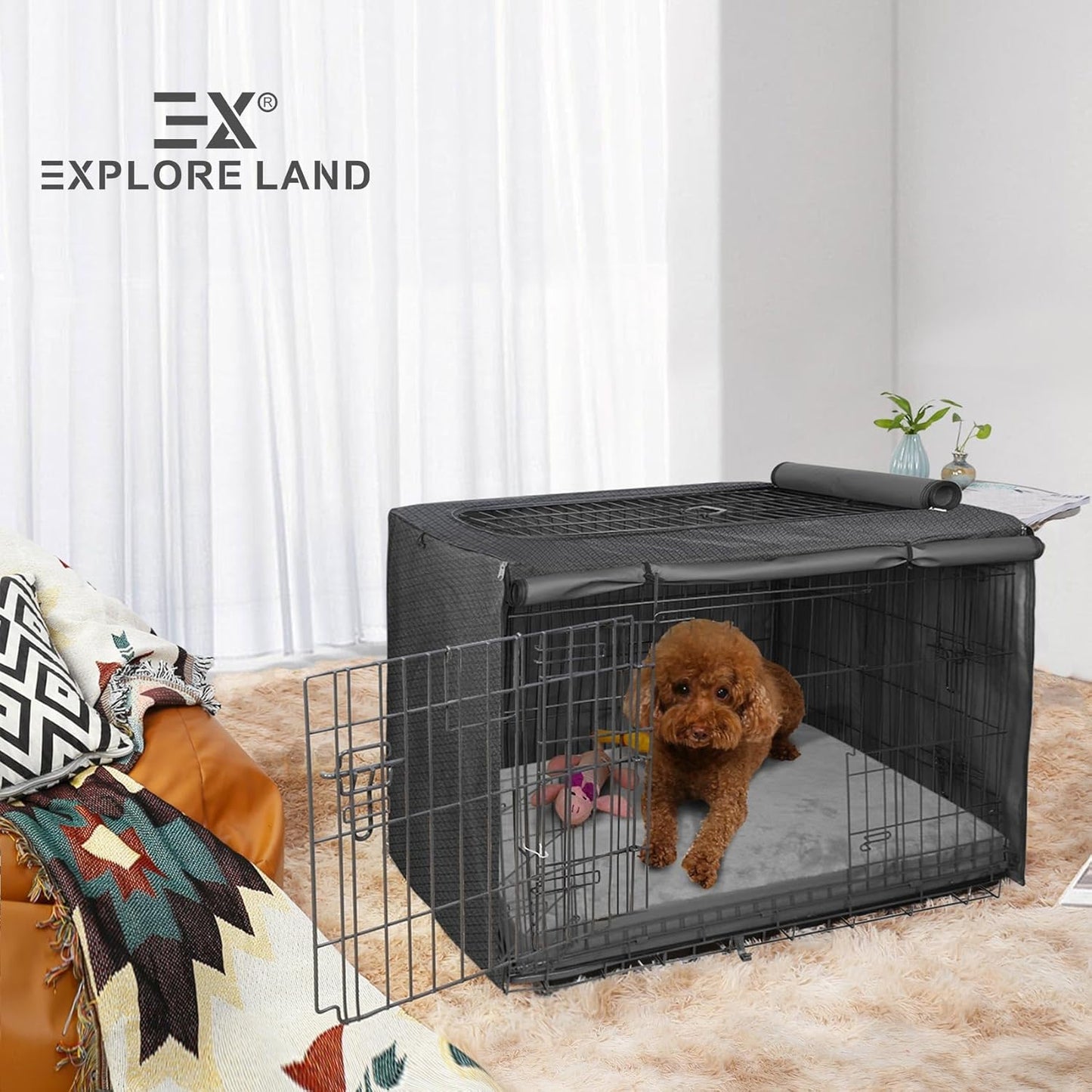 Explore Land Waterproof Dog Bed Cover Machine Washable Fluffy Dog Bed Replacement Cover for 48 Inch Crate, 48Lx30Wx4H inch, Gray