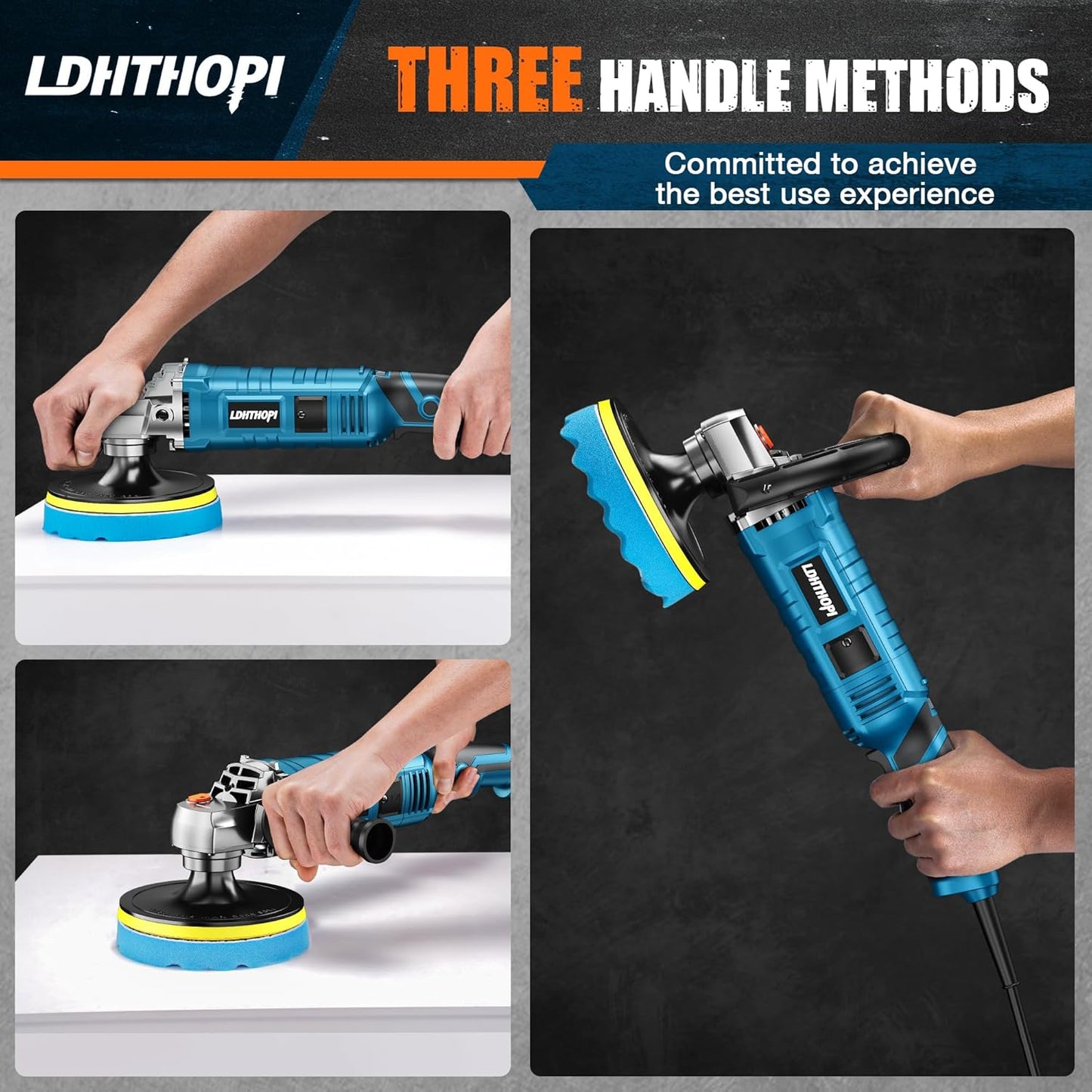 LDHTHOPI Buffer Polisher, 1600W 7 Inch/6 Inch Rotary Buffer Polisher Waxer, 7 Variable Speed 1000-3500 RPM, Detachable Handle for Car, Boat Sanding, Polishing, Waxing