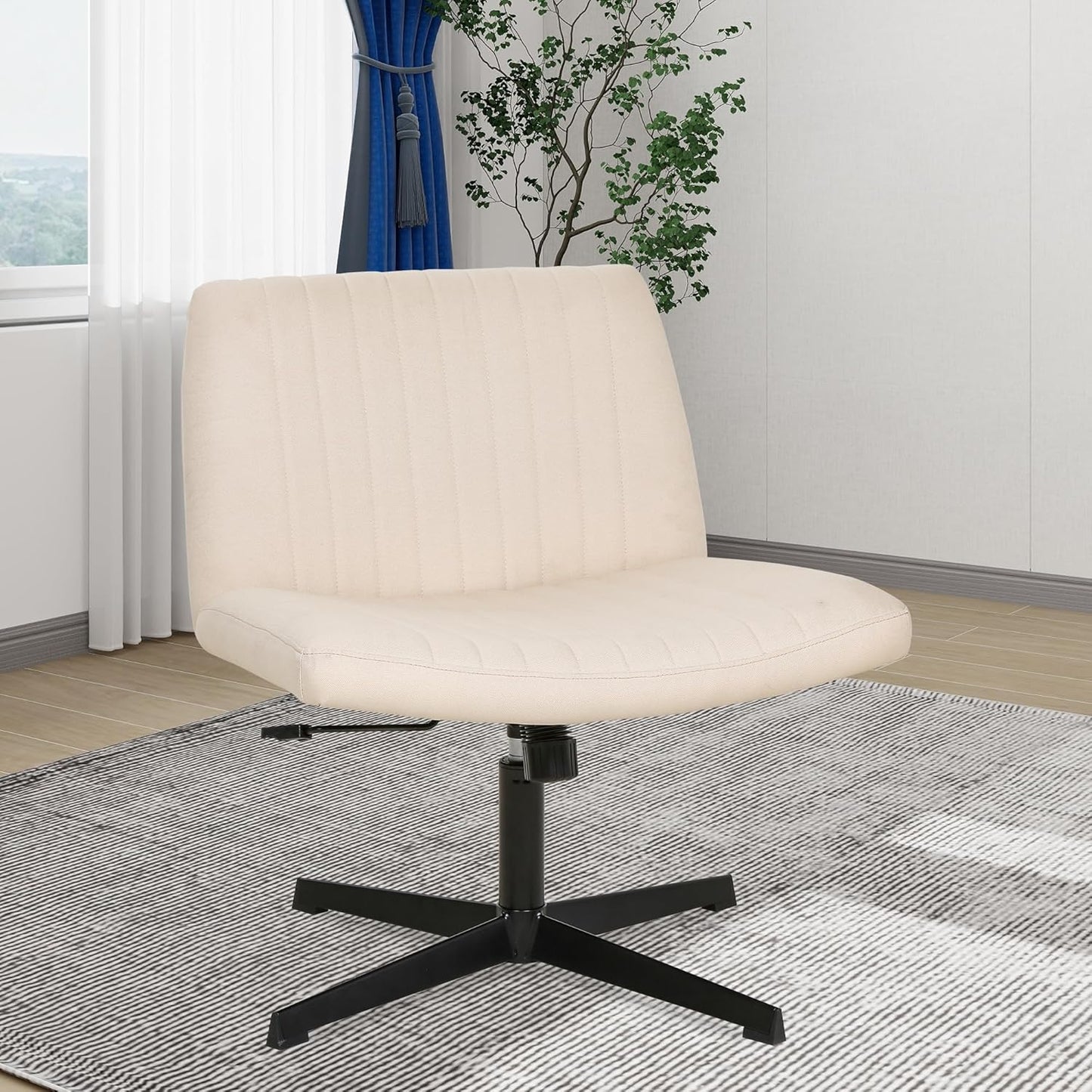 FDW Criss Cross Chair Armless Cross Legged Office Desk Chair Adjustable Swivel Ergonomic Desk Chair No Wheels U Shaped Backrest with Wide Seat Native Sponge Computer Task Vanity Chair for Home Office