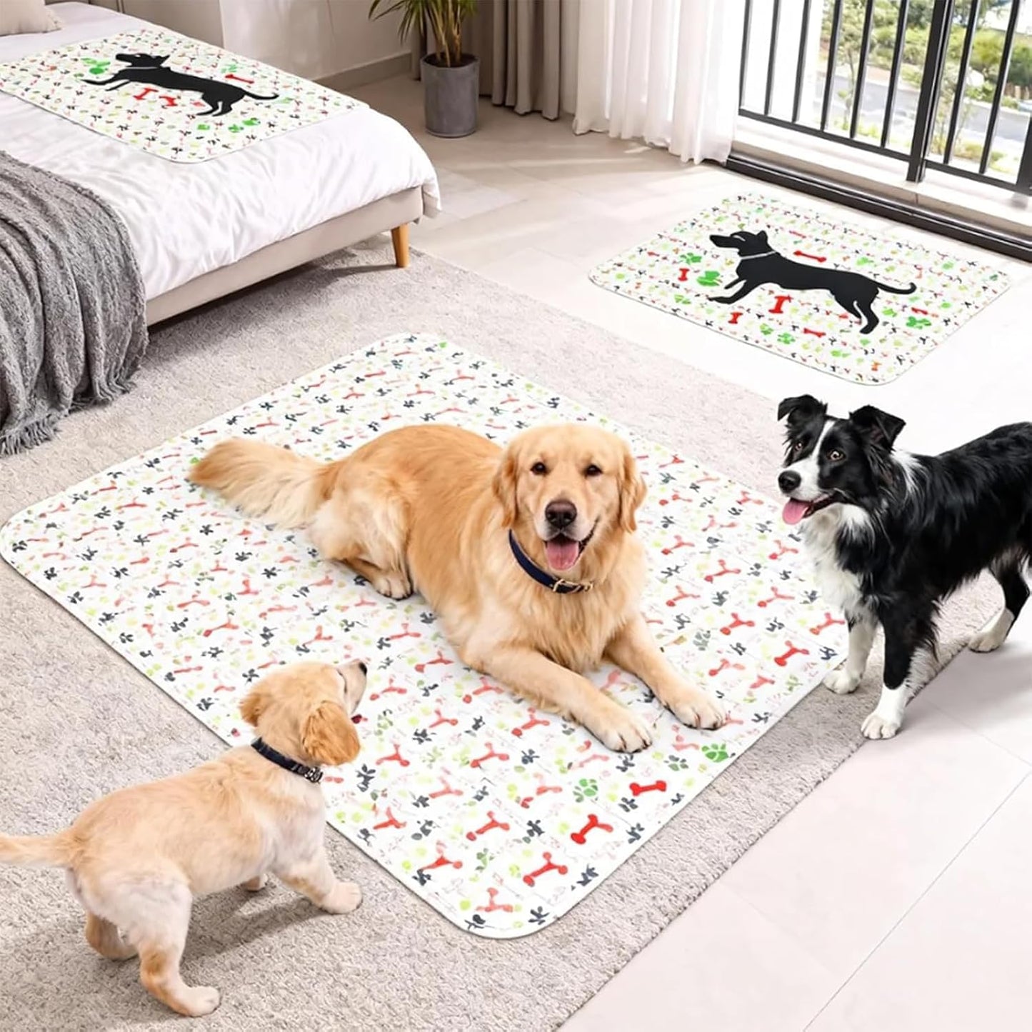 Washable Puppy Pads with Pheromones, Dog Pads Washable, Reusable Pet Training Pads for Dogs and Cats, Includes Hair Removal Glove and Flea Comb, 15.7 x 23.6 Inches White 3-Piece Set