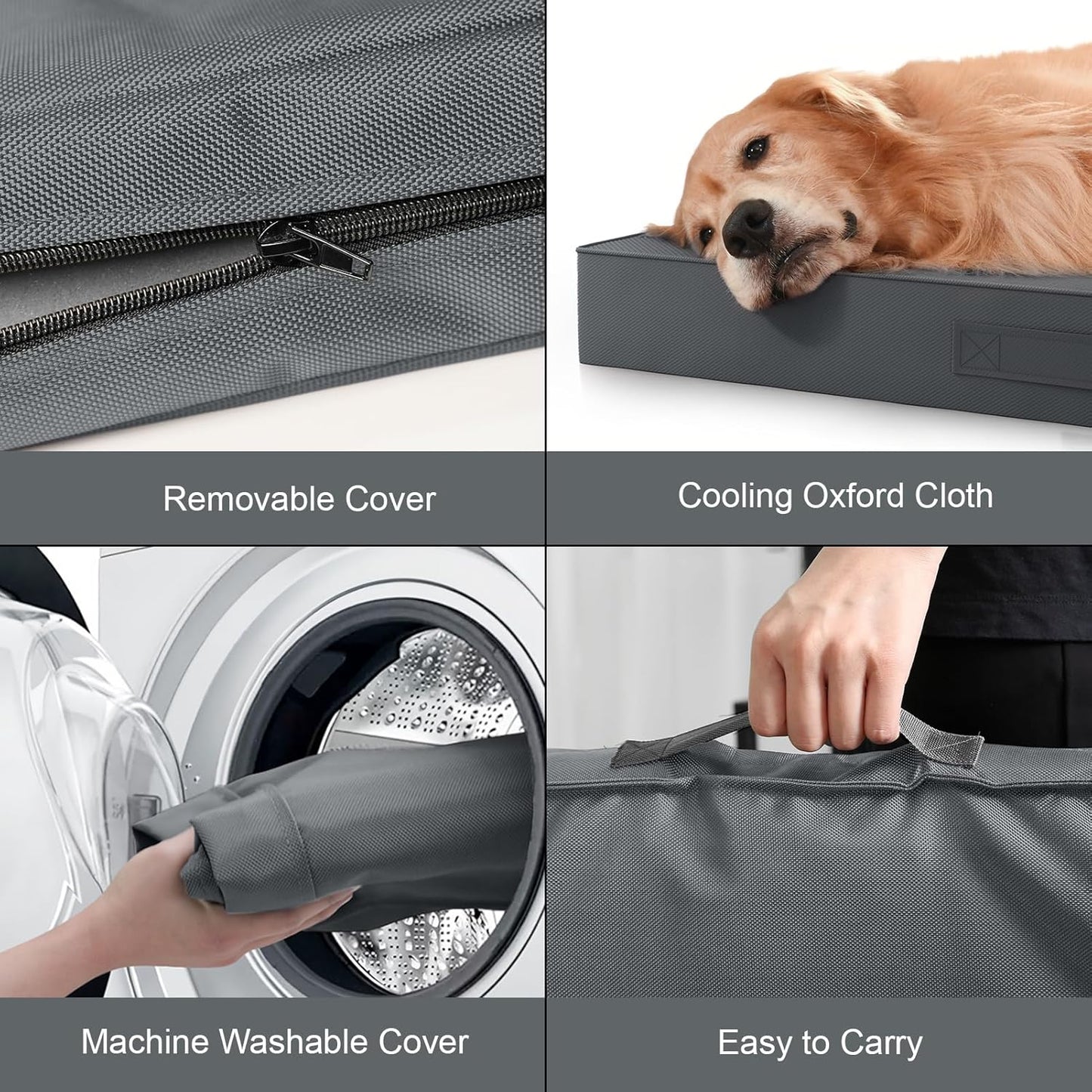Outdoor Orthopedic Dog Bed, Waterproof Dog Bed for Large Dogs 36x27 Inch, Egg Crate Foam Pet Mat with Washable Removable Oxford Cooling Cover, Grey