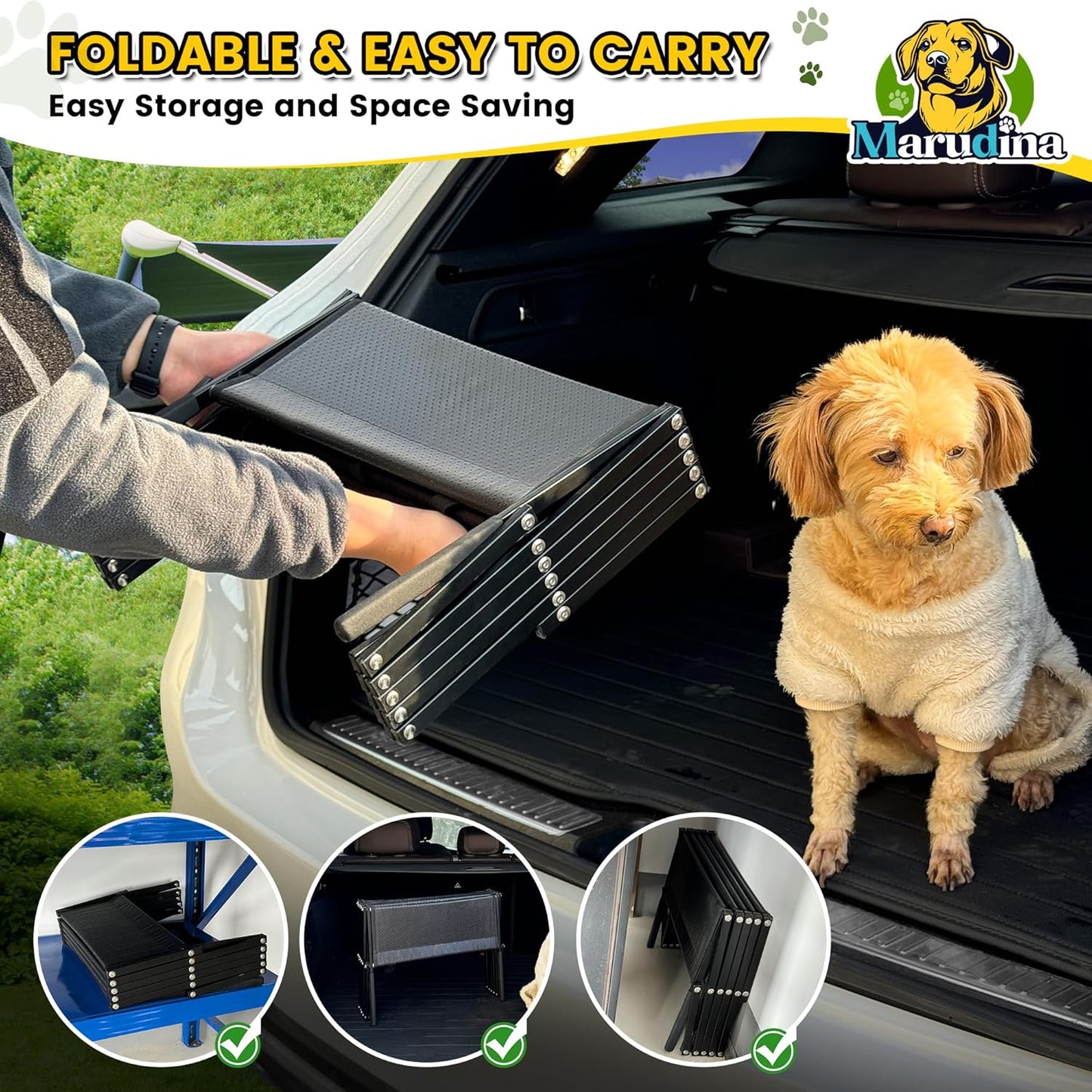 Dog ramp, 5-Step Dog ramps for Large Dogs with Non-Slip Surface, Portable Aluminum Dog Steps Supports up to 250 lbs,17.3" Wide Foldable Dog ramp for car, SUV, and Truck