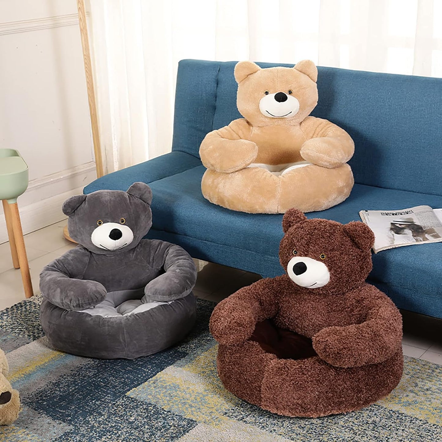 Soft Dog Bed, Dog Cuddler Bed Cute Bear Hug Design Warm Dog Bed Dog Bed Comfort Plush Pet Nest Bed with Removable Washable Cover 60cm/23.6in,Gray,60cm (Orange 60cm) (Gray 50cm)