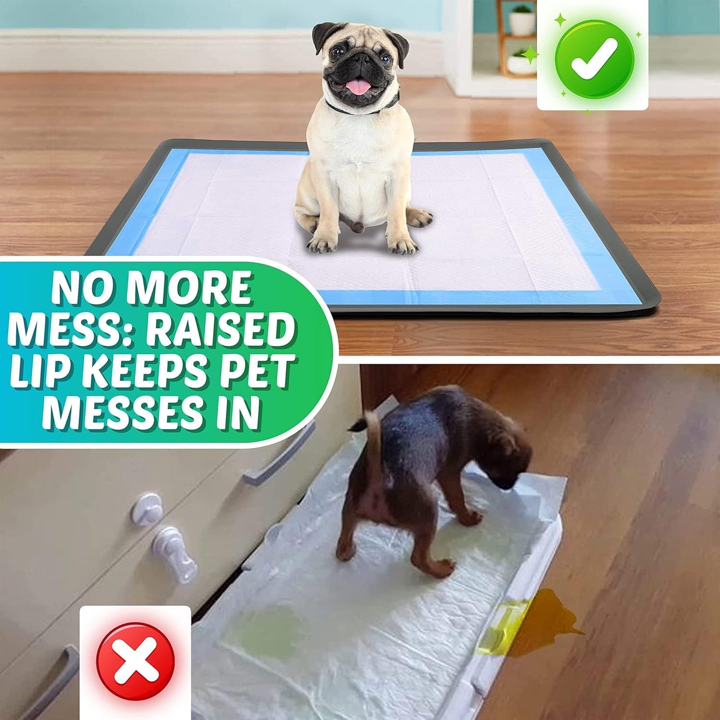 TidyFriend Dog Pee Pad Holder Tray Fits for 36” x 36” Wee Wee Pee Pads - Stable Grip, Raised Edges, Quick-Wipe Silicone Surface Dog Potty Tray Holder for Indoor Flooring Protection (Grey)