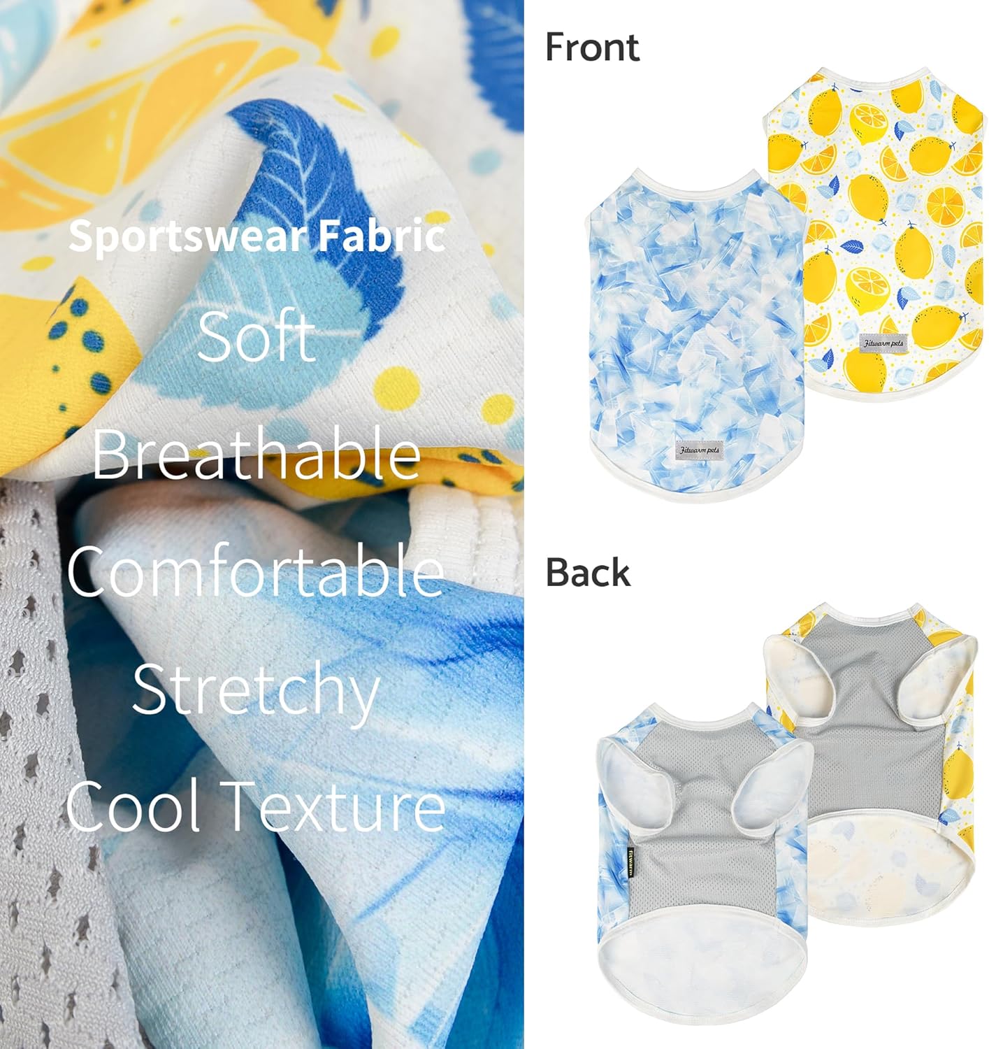 Fitwarm 2 Pack Ice Lemon UPF 50+ UV Sun Protection Dog Shirt, Lightweight Dog Cooling Vest, Quick Dry Summer Clothes for Small Dogs Boy Girl, Pet Outfit, Blue, Yellow, White, Small