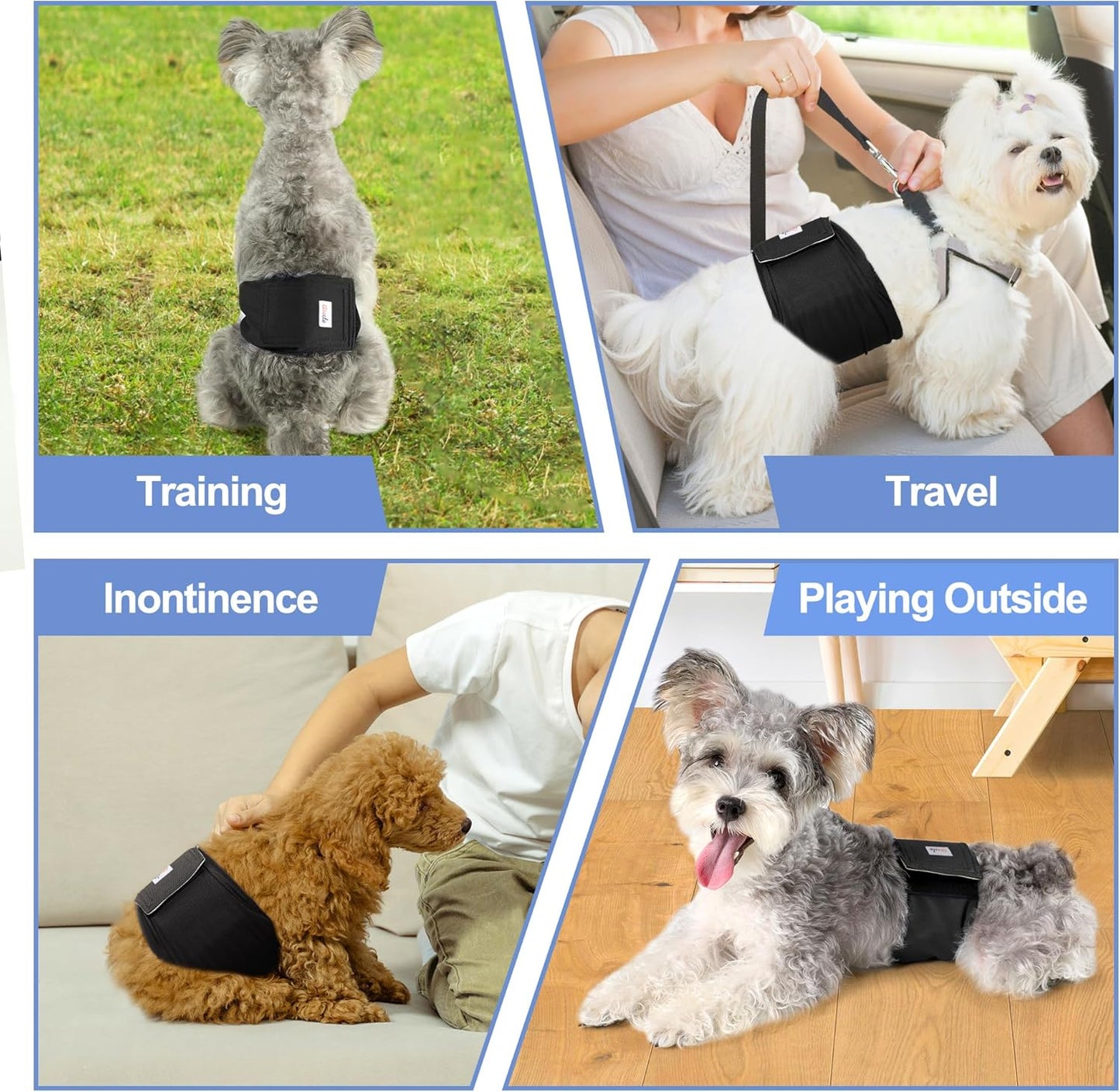 Reusable Dog Diapers Male 3Pcs, Premium Washable Belly Band for Male Dogs Large, High Absorbing Male Dog Wraps for Doggie in Incontinence, Excitable Urination and Training(Black, L)