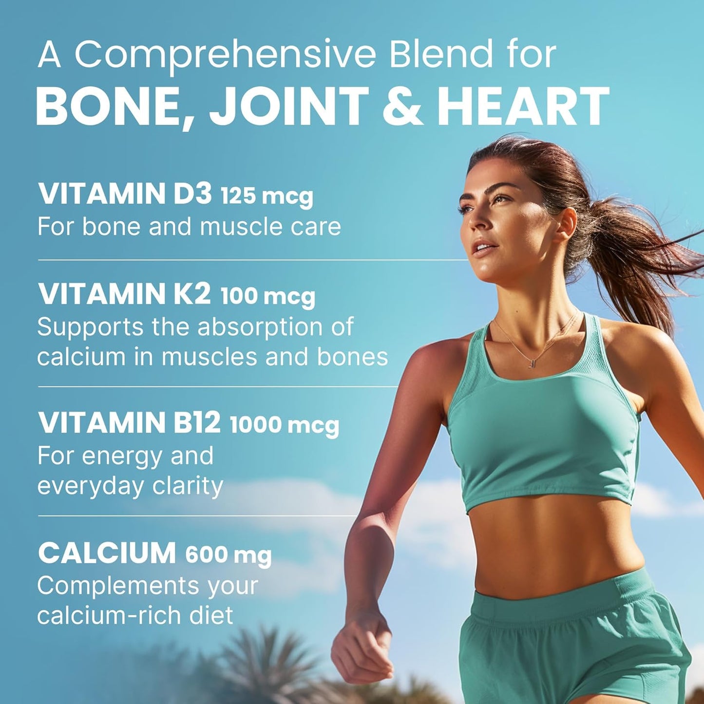 4-in-1 Calcium Supplements for Women and Men - Calcium with Vitamin D3 K2 5000 IU Supplement, 600mg per Serving - Gluten-Free, Vegan-Friendly (120 ct)