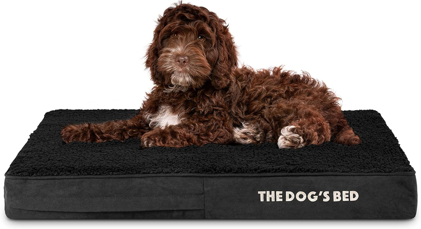 The Dog’s Bed Orthopedic Memory Foam Dog Bed Mattress, Plush Fabric, Grey with Blue Trim, Medium, 4-Inch
