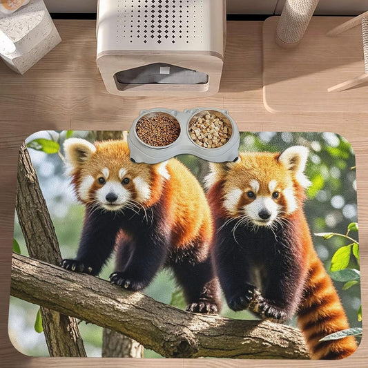 Pet Feeding Mat Leather Dog Food Mat Waterproof Pet Tablecloth Red Pandas Pet Placemat for Dogs Absorbent Dog Bowl Mat Anti-Slip Dogs Mats for Food and Water