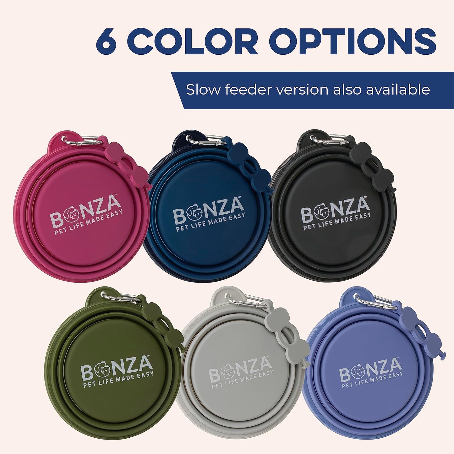 Bonza by Leash Boss Collapsible Dog Slow Feeder Bowl, Portable Silicone Travel Bowl for Food & Water, Slow Eating for Large, Medium, & Small Sized Breeds, Anti-Choking, BPA-Free, Dishwasher Safe
