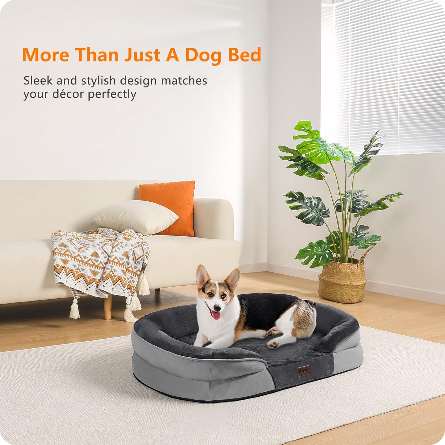 Dwanton Orthopedic Dog Bed for Medium Dogs with Gel Memory Foam, Waterproof Dog Sofa, Washable Pet Bed with Four Sided Bolster Cushion, Removable Cover & Non-Slip Bottom, 36", Dark Gray