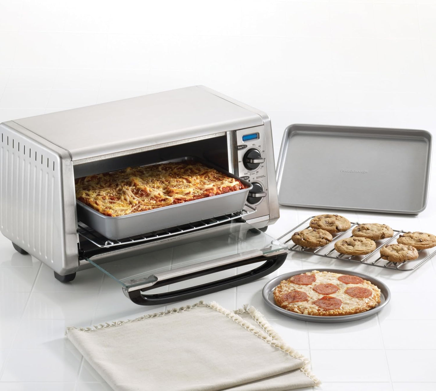 Farberware Bakeware Steel Nonstick Toaster Oven Pan Set, 4-Piece Baking Set, Gray