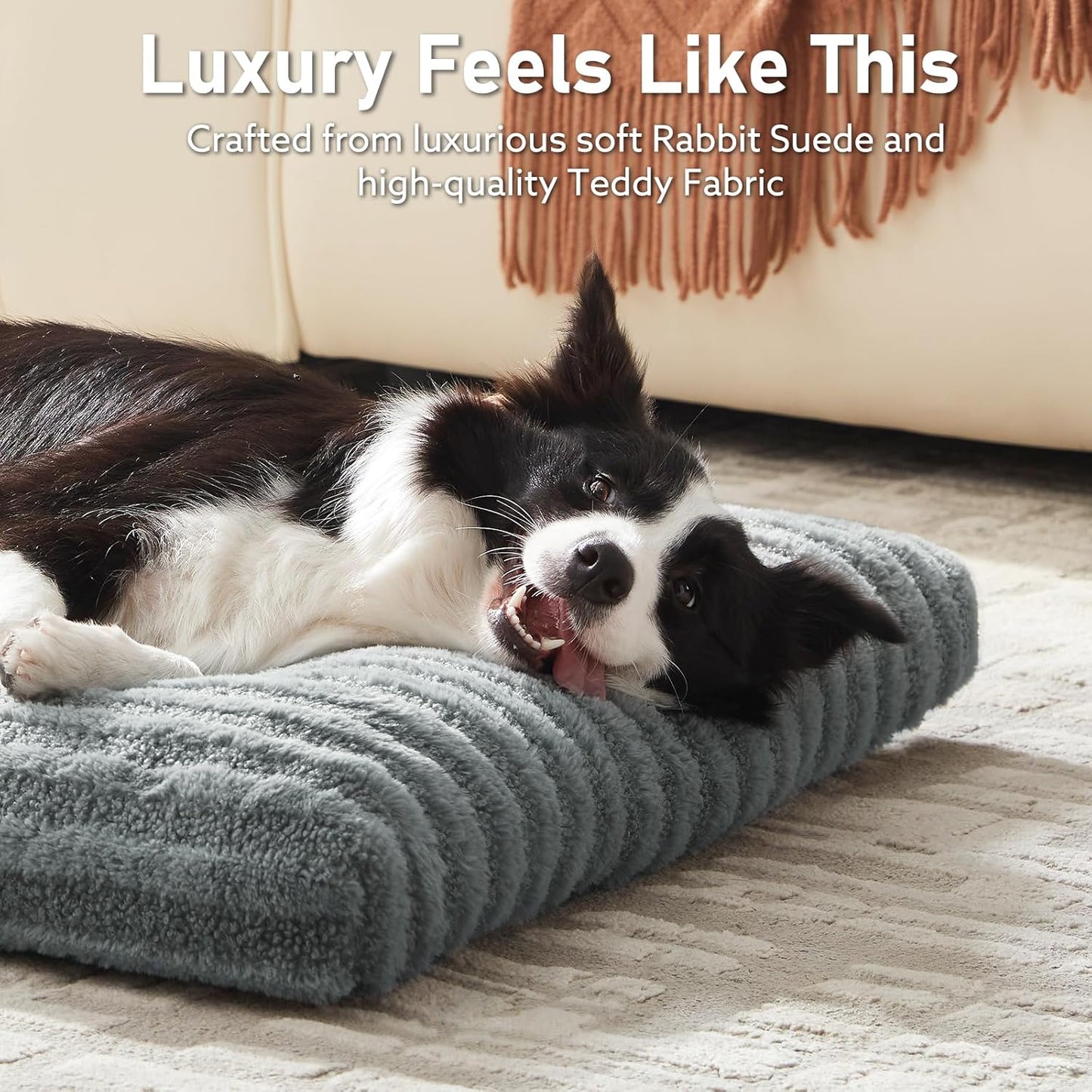 FURTIME Washable XXL Dog Bed for Extra Large Dogs, Giant Deluxe Dog Crate Beds Comfy Fluffy Kennel Pad Anti-Slip Pet Sleeping Mat, Machine Washable Dogs Pillow, 47"x29"x4", Gray
