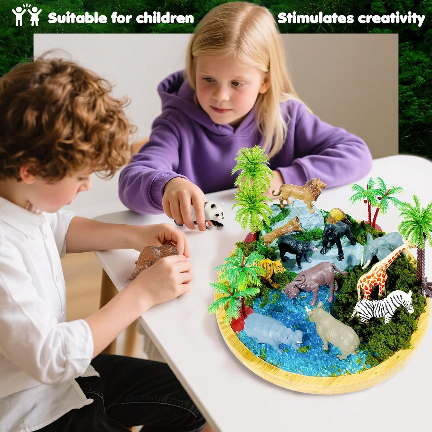 Rileryan 20 PCS Wild Jungle Rainforest Animals Diorama Supplies Kit Mini Safari African Animal Diorama Forest Zoo Plastic Animals Figurines Accessories Home Decor