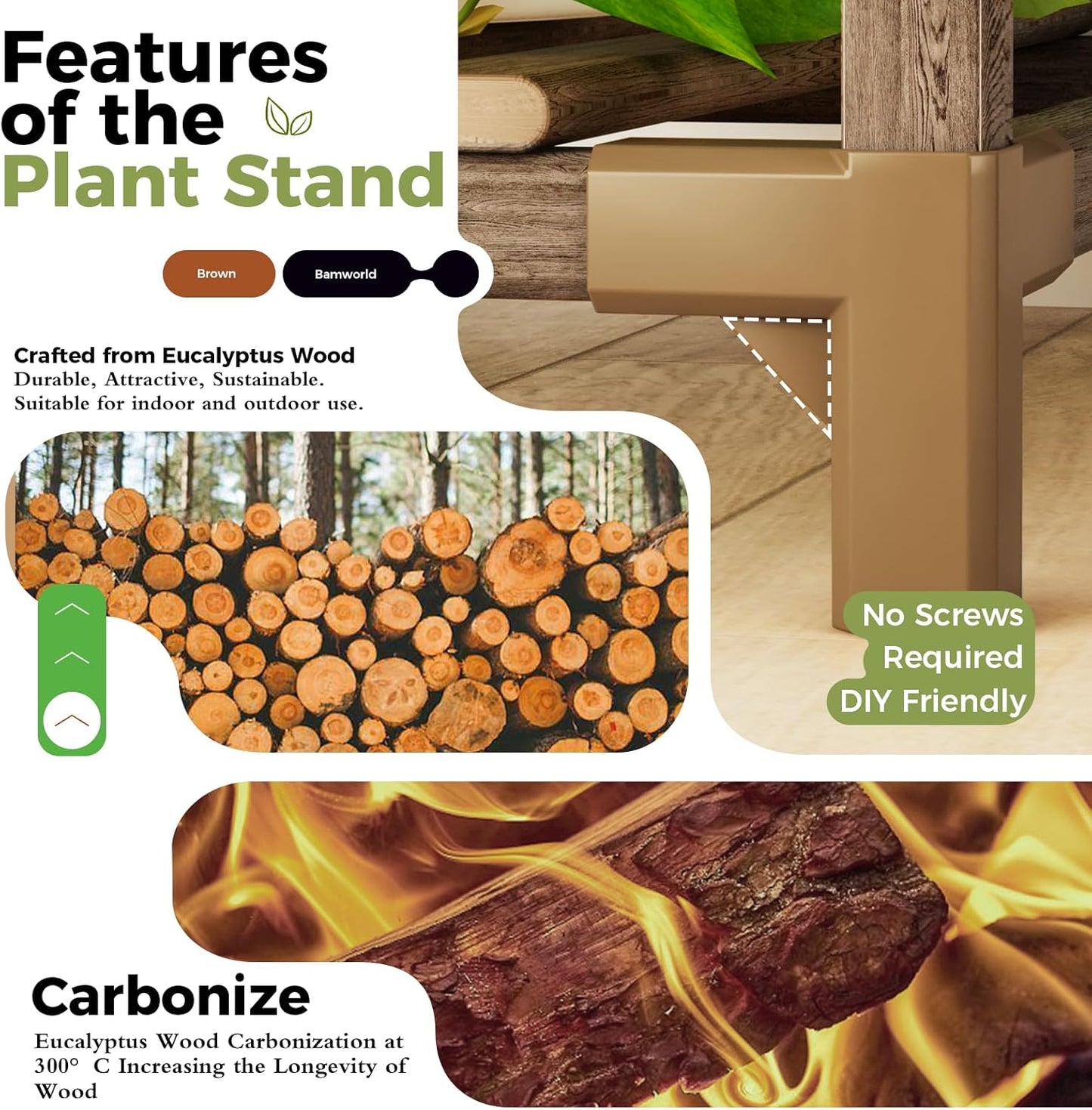 Bamworld Plant Stand Indoor Outdoor Corner Plant Shelf 54.7" Tall Plant Table Wood Large Plant Holder for Multiple Plants Patio Balcony Garden Office Home Decor