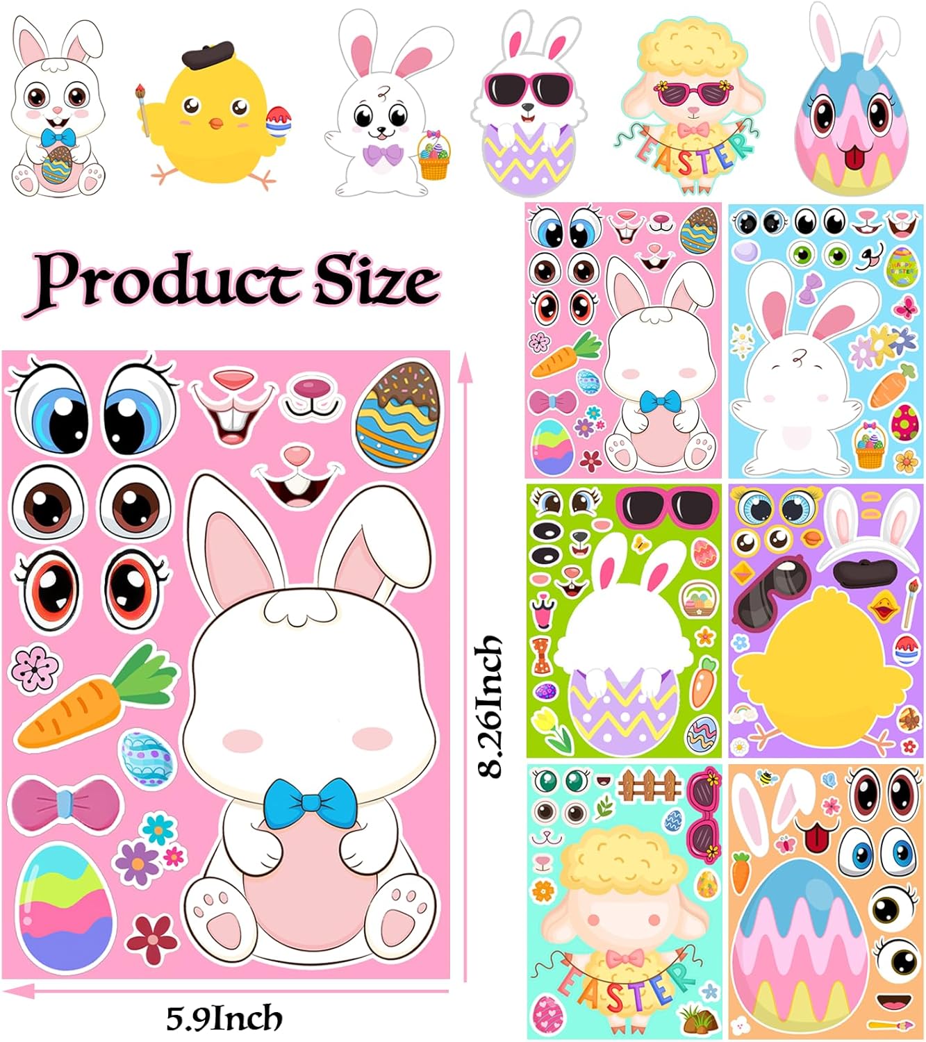 Easter Stickers - DIY Happy Easter Egg Bunny Sticker for Kids, Easter Crafts Stickers Kids Game Toys Gift Party Favor Supplies(24 Sheets)
