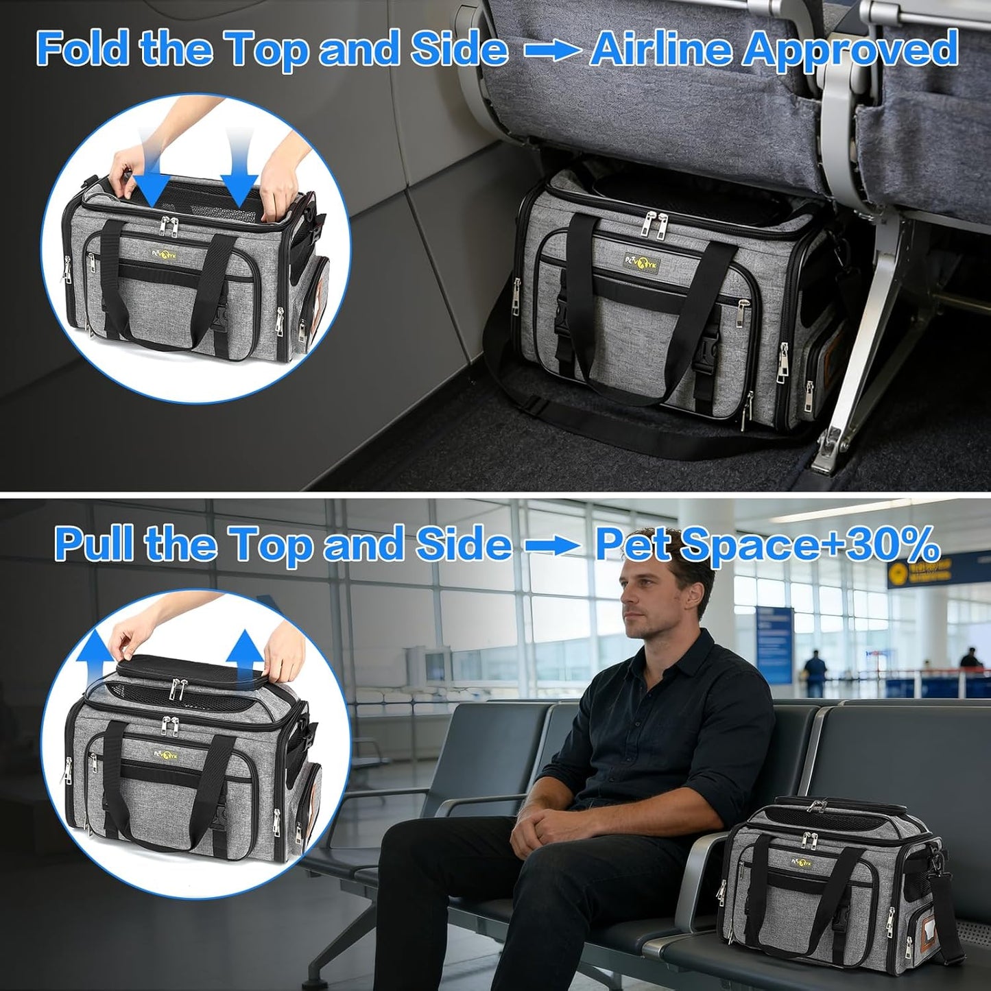 Cozy Cruiser Pet Carrier with Wheels,TSA Airline Approved, Expandable Space, Soft-Sided & Collapsible Design,Rolling Travel Bag with Telescopic Handle for Small Dogs and Cats