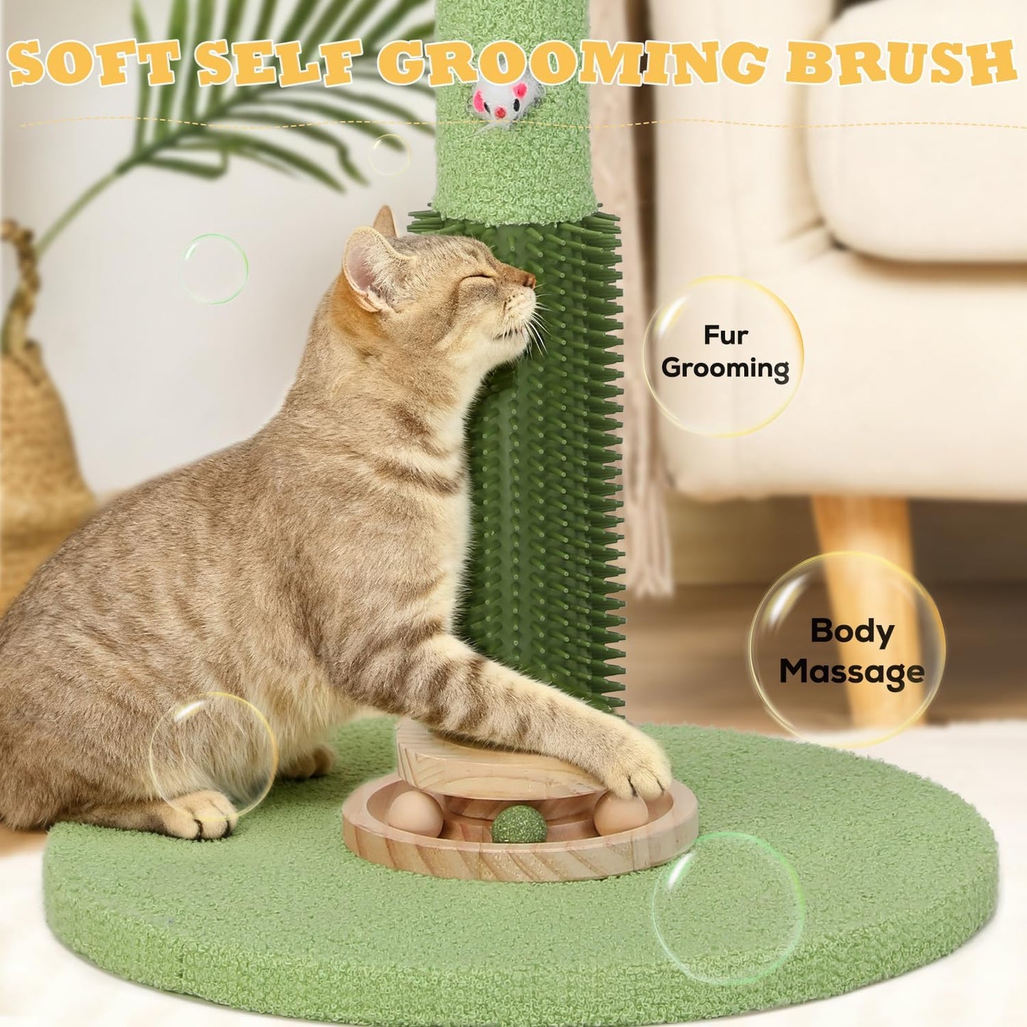 Cat Scratching Post,37.5'' Tall Sisal Cat Tree Scratching Post for Indoor Cat,Cat Scratcher with Cute Mouse Hole Toy,Interactive Ball and Rotating Ball Self Groomer Brush for Kittens Adults Cat