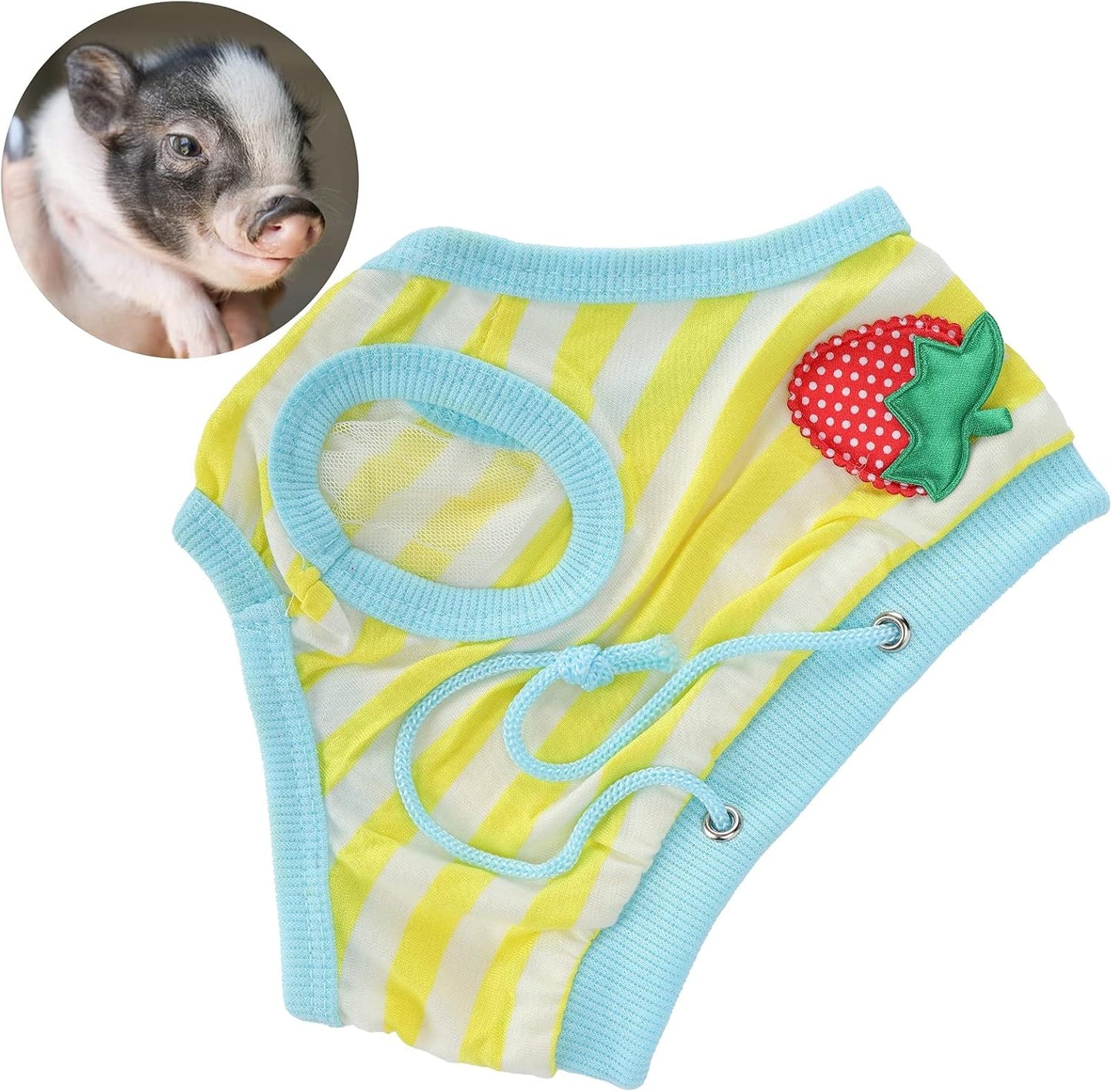 Washable Pet Diapers, Adjustable Strap Reusable Pig Physiological Pants with Strawberry Pattern, Sanitary Underwear for Pet Pigs Dog (Yellow, Size S)