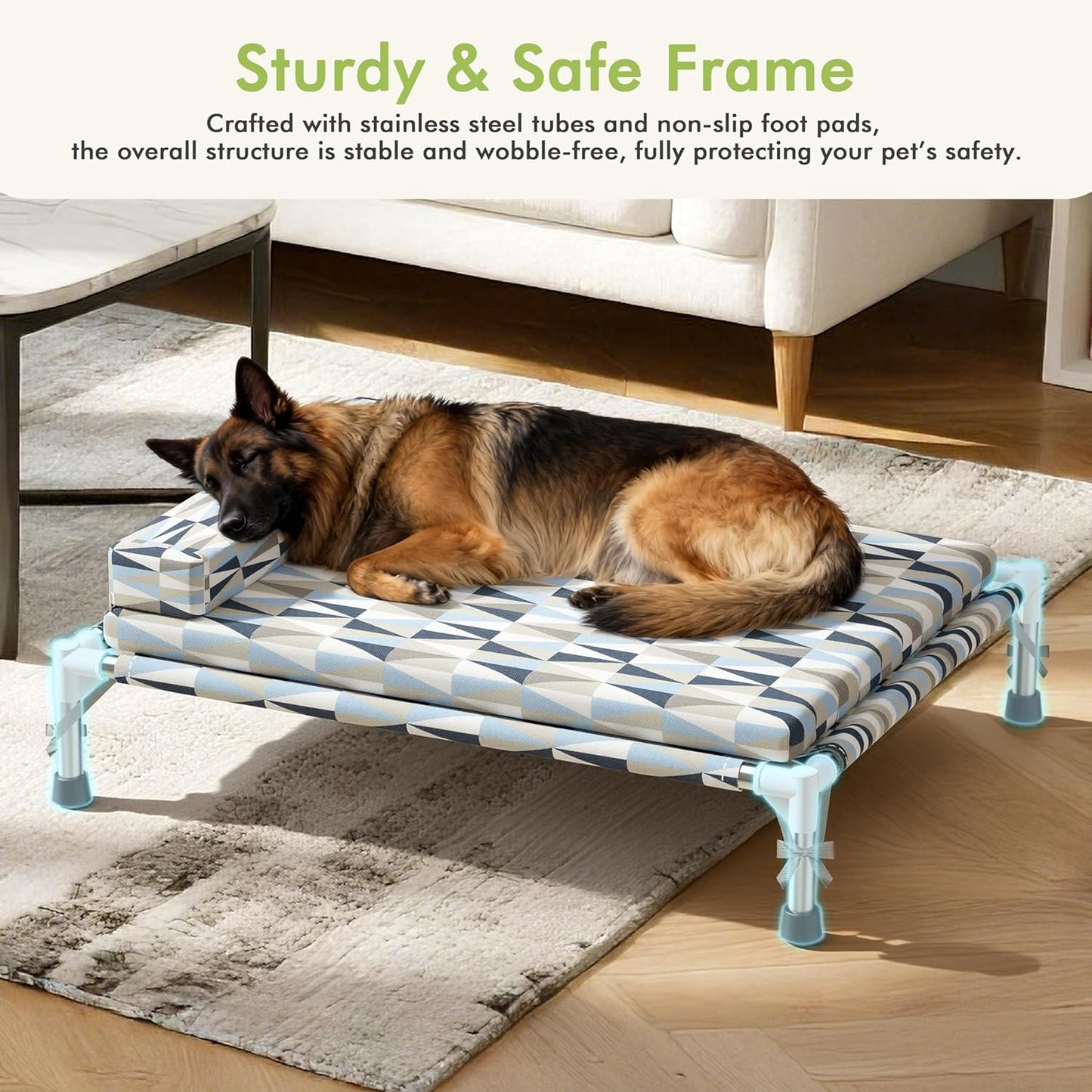 Orthopedic Dog Bed for Medium Dogs - Elevated Dog Couch with Bolster and Cushion, Raised Pet Couch Bed with Removable Washable Cover