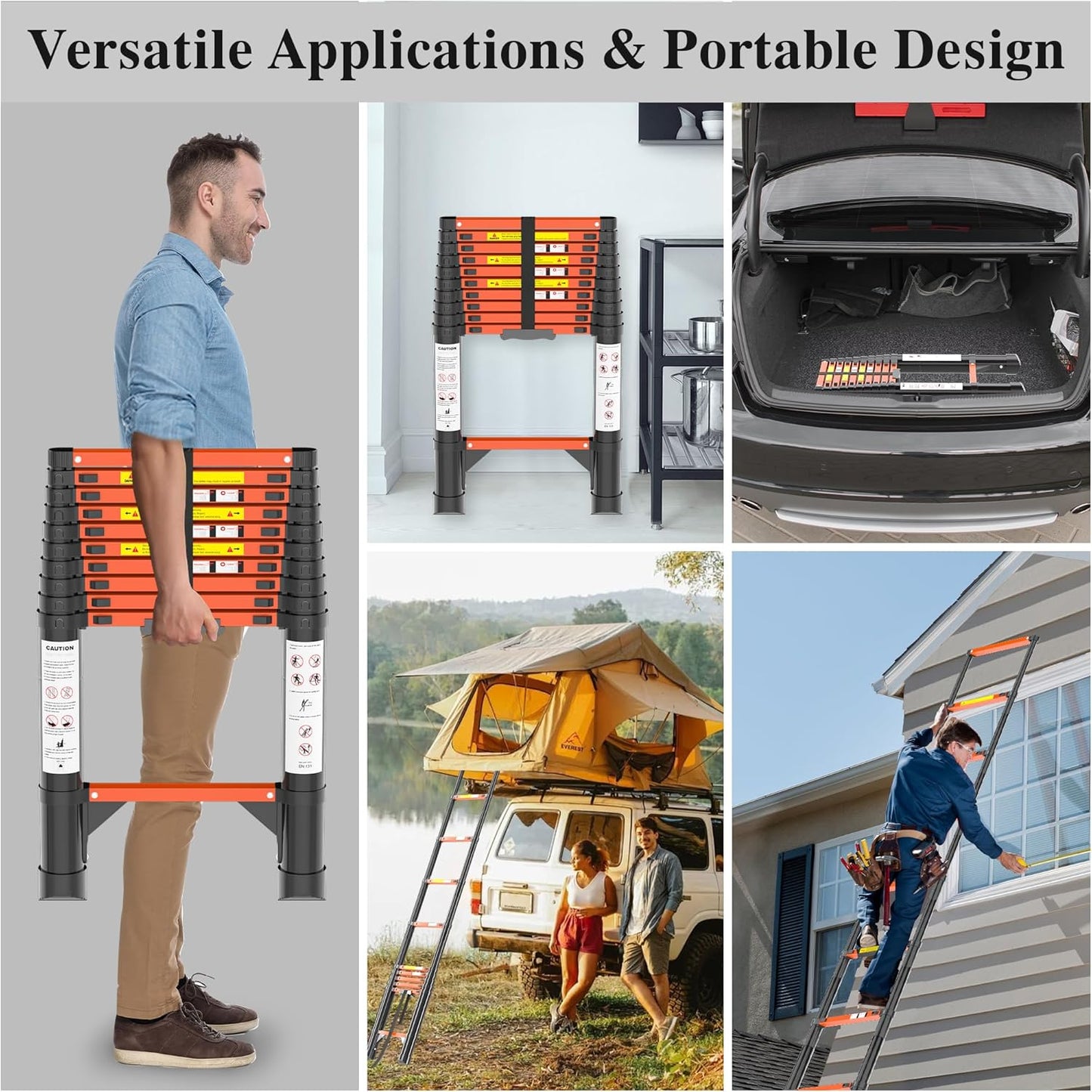 Telescoping Ladder Extension Telescopic Collapsible - 10.5 FT Rv Telescope Foldable Extendable Tall Compact Aluminum Ladders - for House Roof Travel Trailers Adjustable Retractable - 330lbs Capacity