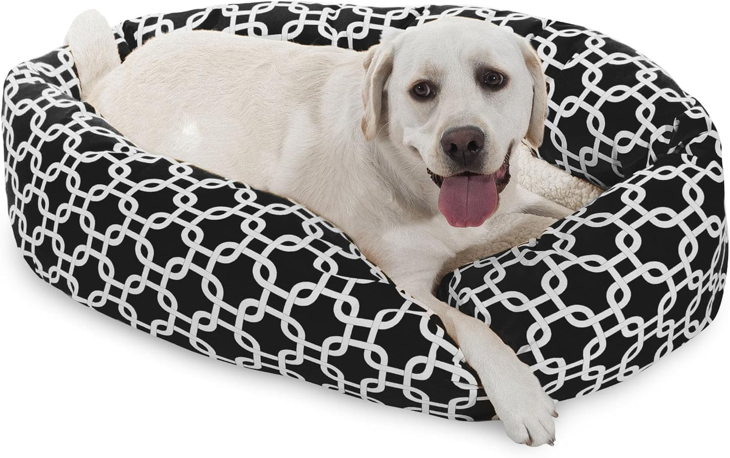 Majestic Pet 101.6cm(40인치) 링크 셰르파 진정 강아지 침대 세탁 가능 - 머리 지지를 위한 척추가 있는 아늑하고 부드러운 원형 강아지 침대 - 푹신한 도넛 강아지 침대 101.6x73.7x22.9cm(40x29x9인치) - 원형 반려동물 침대 라지