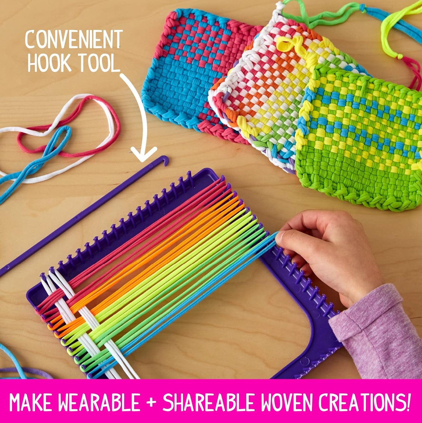 Made By Me Ultimate Weaving Loom, Includes 378 Craft Loops & 1 Weaving Loom with Tool, Makes 25 Projects, 9 Rainbow Colors of Weaving Loops, Hook & Loop Potholder Kit, DIY Weaving Kit