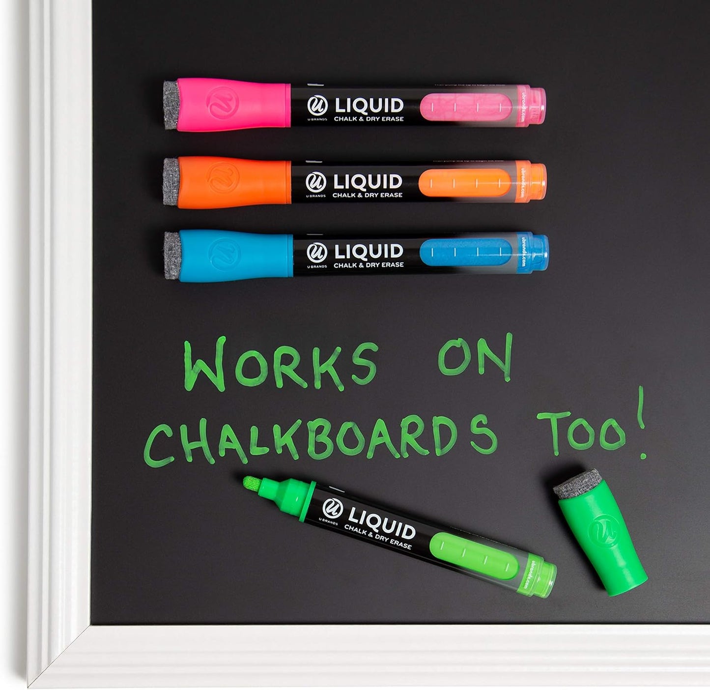 U Brands Liquid Chalk Markers For Blackboard, Chalk Board, and Dry Erase Boards, with Eraser, Assorted Bright Colors, Set of 4