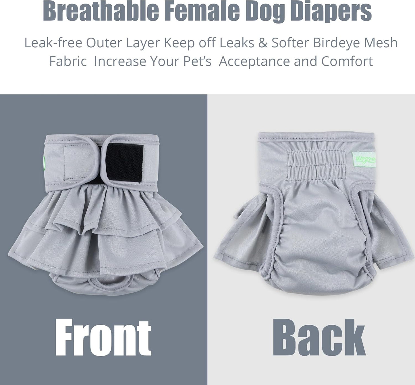 wegreeco Dog Diapers Female (3 Pack), Highly Absorbent Puppy Doggie Dog Diapers for Female Dogs Period, Washable Doggy in Heat, Small Medium Large Size (Medium)