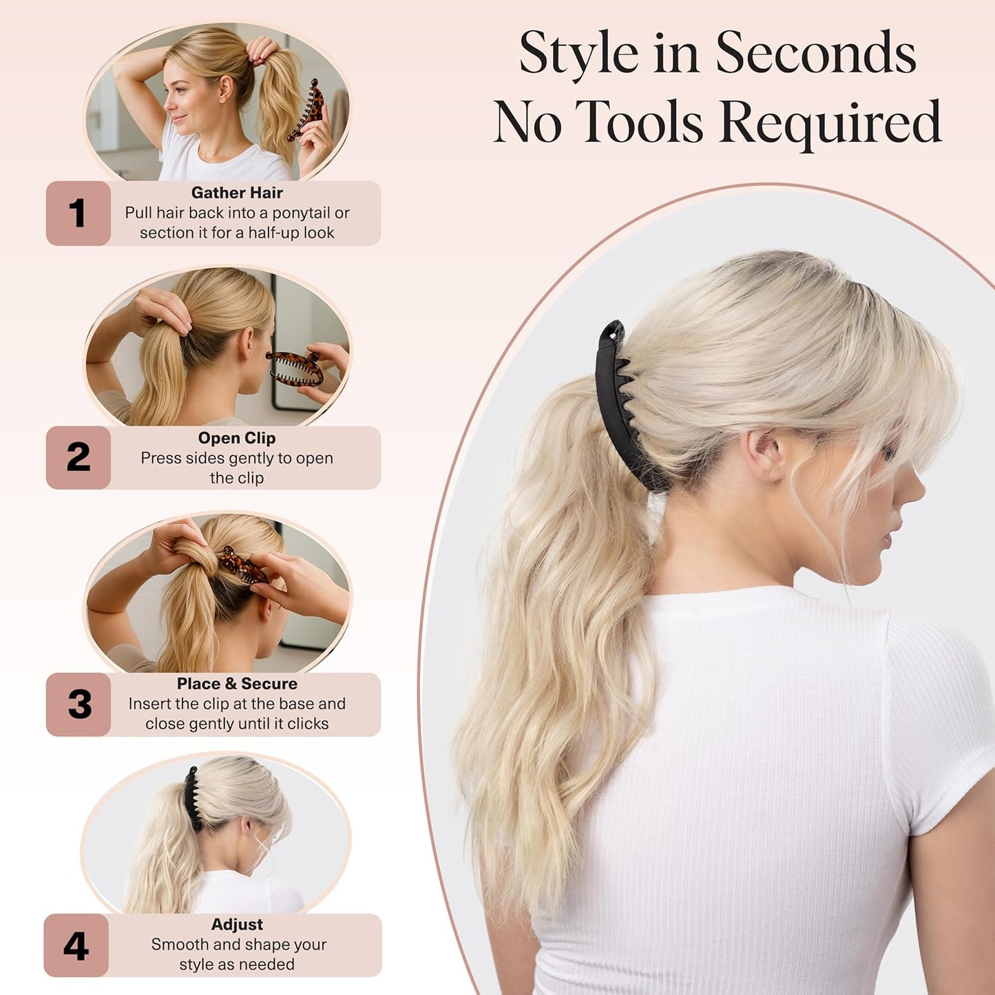 Kitsch Banana Clips For Women - Retro 80s Style Banana Hair Clips | Secure & Durable, No Crease Hair Accessories for Women | Styling, Ponytails & Updos | Ideal Gifts for Women - Black & Tort, 2pcs
