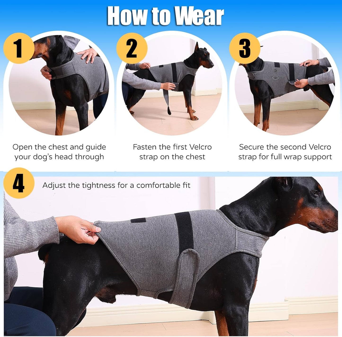 Dog Anxiety Vest - Skin-Friendly Calming Shirt for Thunder, Fireworks, Vet Visits & Separation Anxiety – No Medicine or Training Needed – Suitable for Small, Medium, and Large Dogs