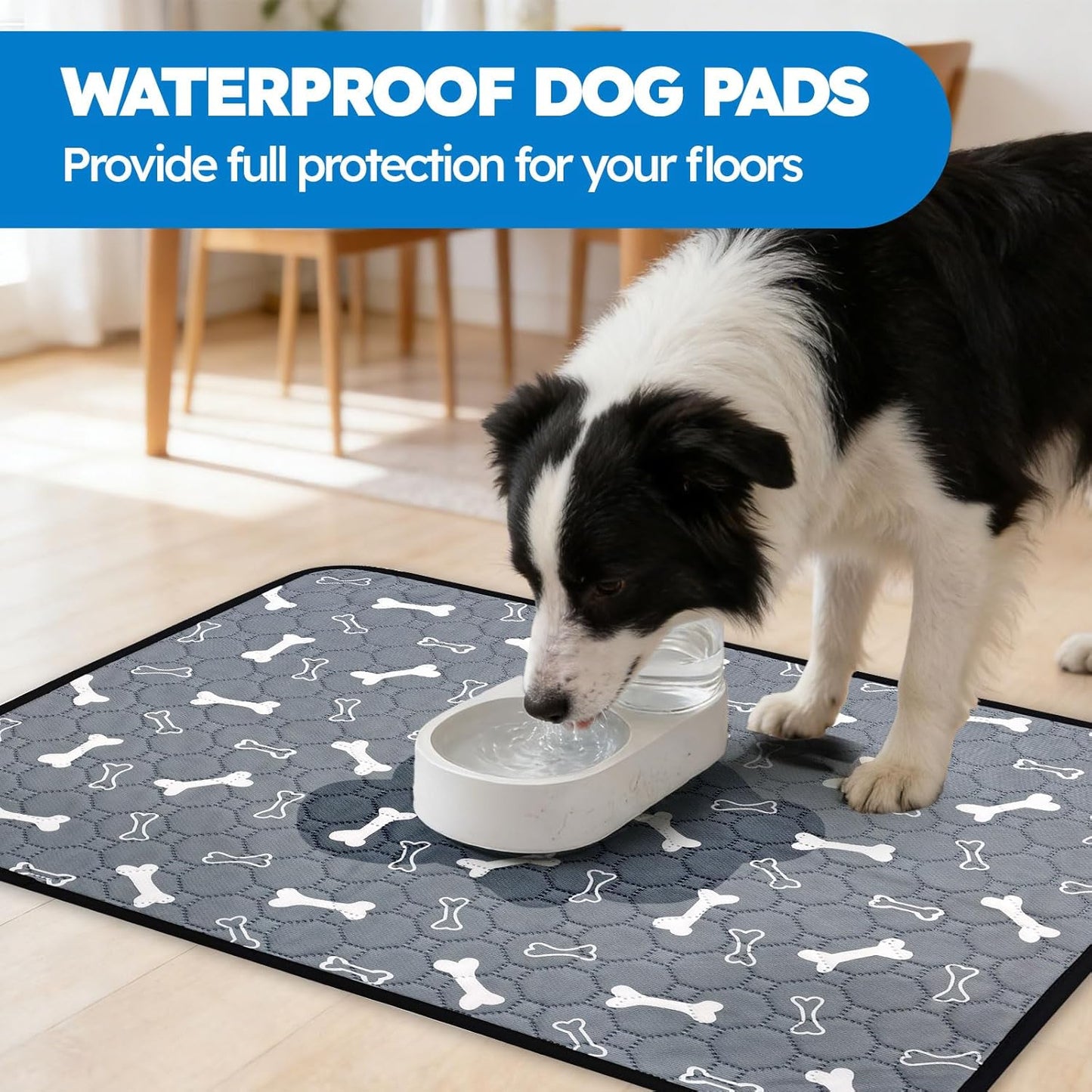 2 Pack Washable Pee Pads for Dogs, Absorbent Reusable Puppy Training Pads, Leakproof, Non-Slip, Waterproof Cat Doggie Pad Pet Potty Mat for Indoor&Outdoor, Whelping, Crate, Gray 18"x24"