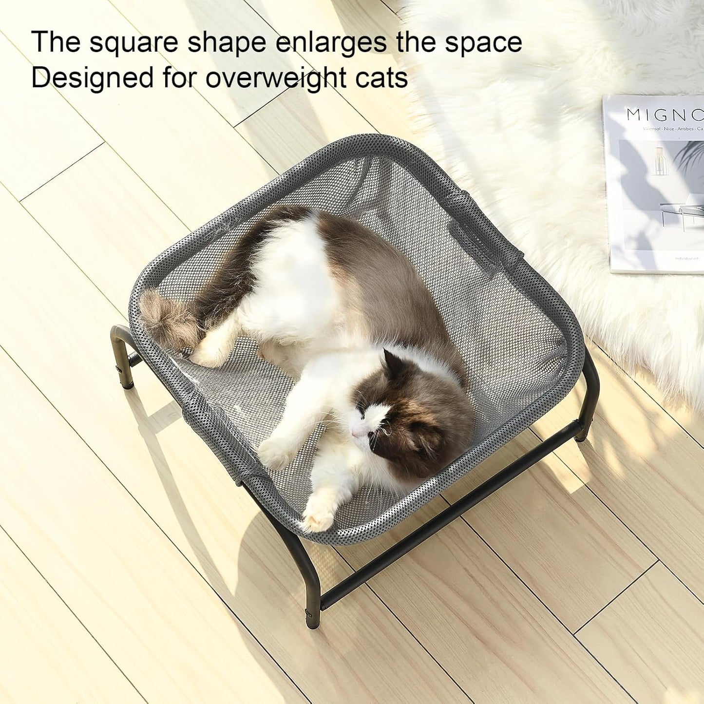 Cat Bed [Designed for Big Cats] Cat Hammock Dog Bed Pet Square Hammock Bed Free-Standing Kitty Sleeping Couch Pet Supplies Whole Wash Stable Detachable Easy Assembly Indoor Outdoor