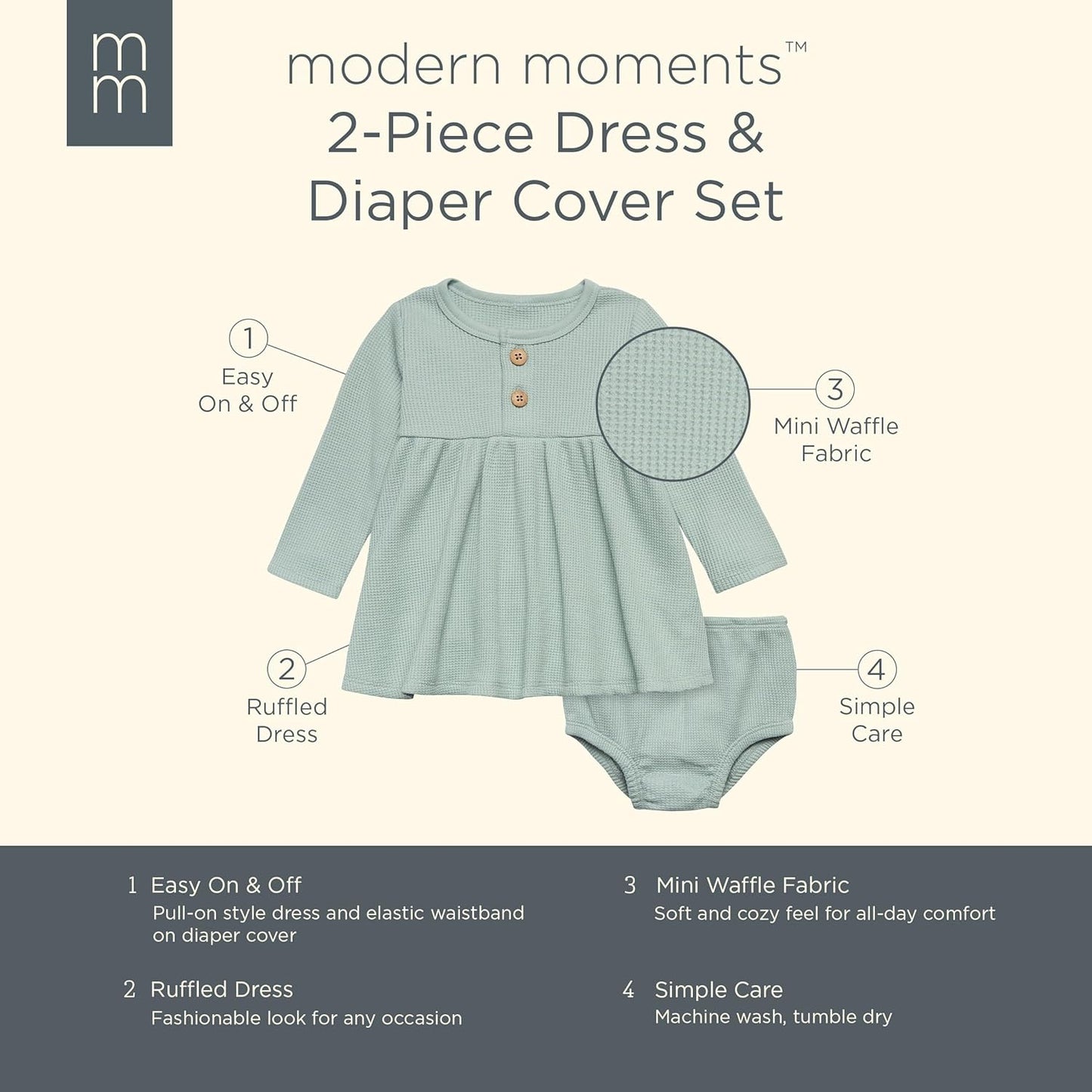 Modern Moments by Gerber Baby Girls' Mini Waffle Dress With Diaper Cover Set