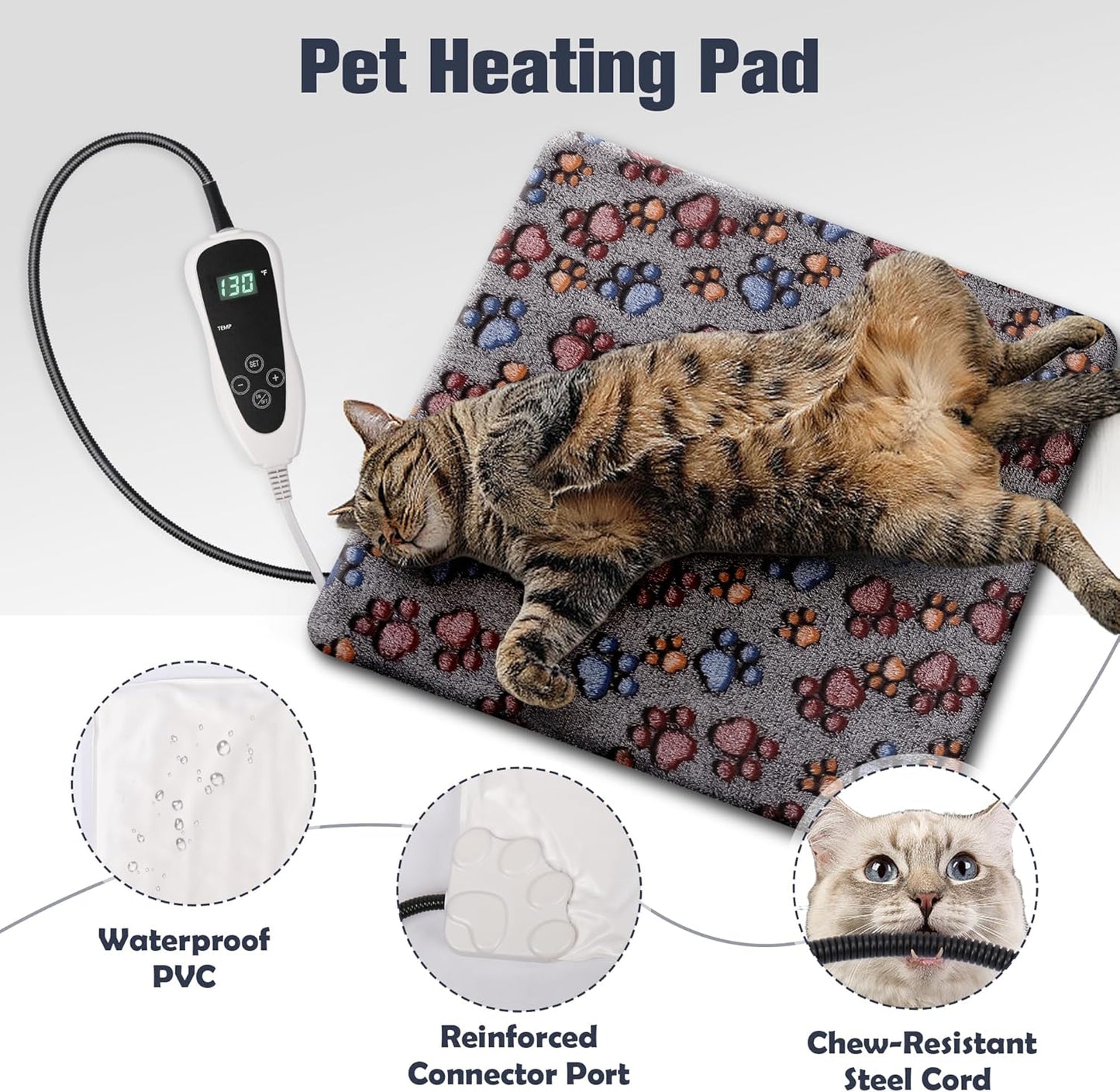 Newget Cat Heating Pad, Waterproof Pet Heating Pad for Cats Dog Indoor, 11 Adjustable Temperature Cat Warming Bed Mat with Timer, Indoor Heated Bed with Chew Resistant Cord (S: 18'' L X 18W '')